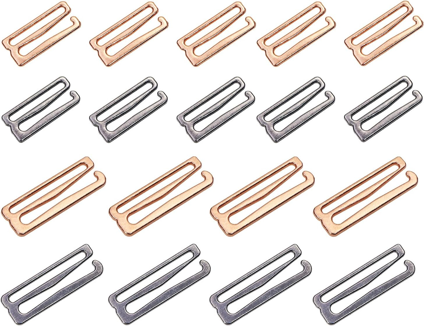 40PCS Metal Bra Strap Hooks for Sewing Bikini Halter Tops Bathing Suit Clips Clasp Swimsuit Adjustment Slides for Lingerie Slip Dress Camisole, 18Mm and 25Mm, Rose Gold and Metallic Black