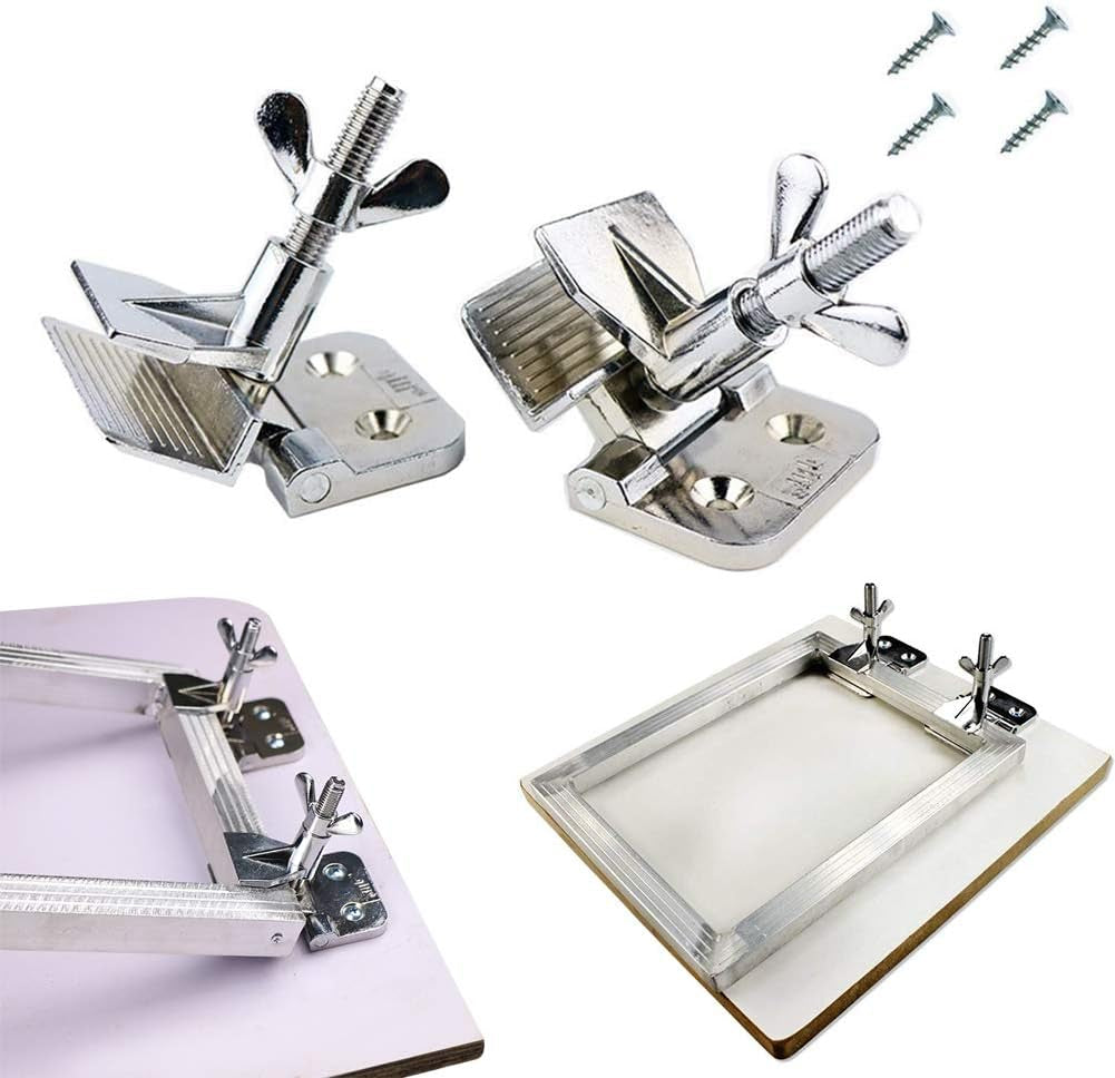 2PCS of Screen Printing Clamps Screen Frame Butterfly Hinge Clamp for Silk Screen Printing Frame Machine,For Fixing Screen Printing Mesh,Screen Printing Press DIY Tool Include 4 Screws