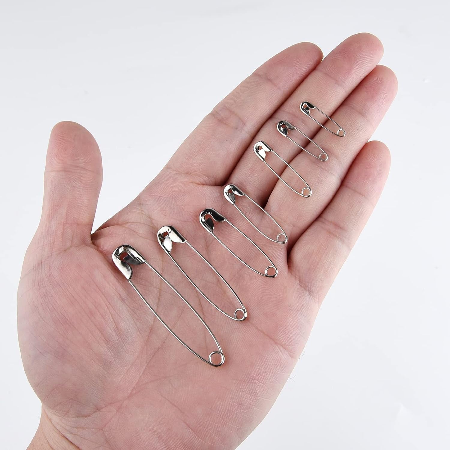 500 Pack Safety Pins, Assorted Safety Pins, Safety Pins Bulk, Rust-Resistant Nickel Plated Pins Nickel for Sewing, Craft Arts, Clothes (7 Size)