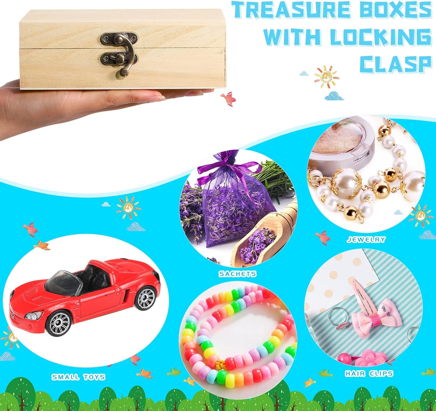 Unfinished Wooden Box with Hinged Lid Wood Small Craft Unpainted Box Jewelry Keepsake Rectangle Box Treasure Gift Storage Box for DIY Craft Home Storage Art Project, 6 X 4 X 2 Inch(18)