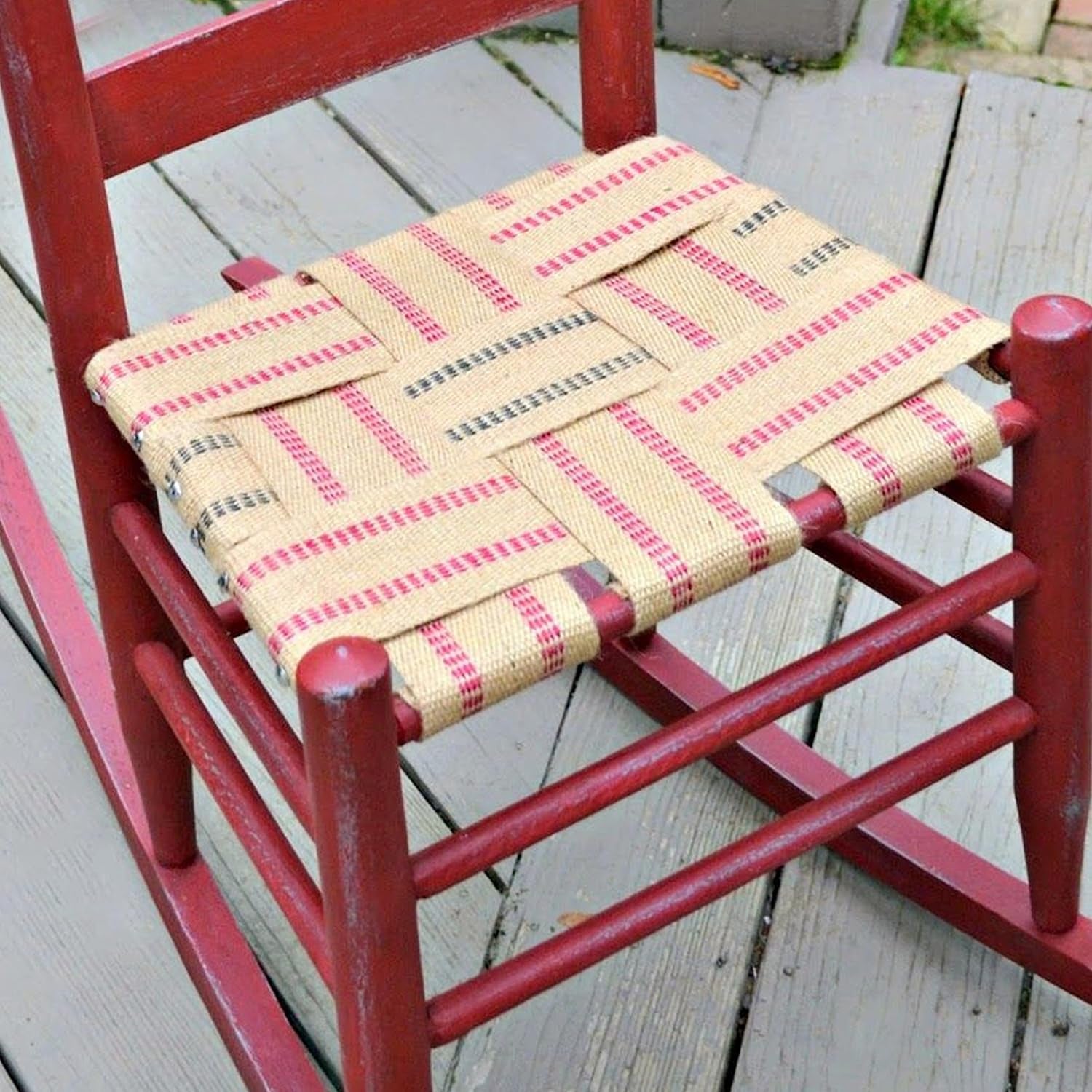 10 Yards Width 2" Roll Natural Burlap Red Line Jute Webbing Ribbon Upholstery Chair Webbing Tape for Outdoor DIY Gear Repai (Red Stripes)