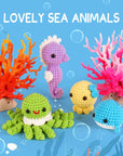 Crochet Kit for Beginners, Beginner Crochet Kit for Adults & Kids with Step-By-Step Video Tutorials, Knitting Kit, 4 Pattern Crochet Animal Kit - Whale, Jellyfish, Sea Horse and Octopus