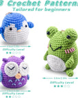 Crochet Kit for Beginners Kids Adults - Amigurumi Crocheting Animal Kits, Beginner Knitting Set DIY Art Craft, 3 Pattern Owl, Penguin, Frog, Easy to Learn Tutorials, Yarns, Hook, for Girls Age 12+