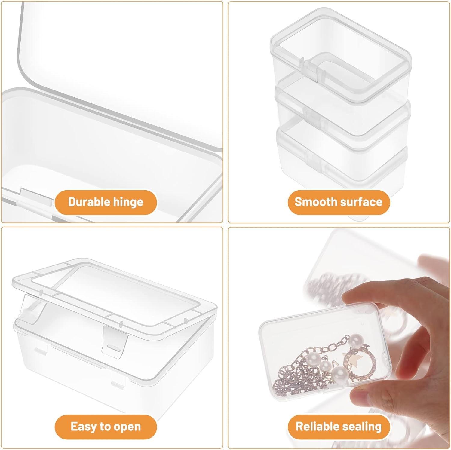 Small Bead Organizers and Storage, Clear Bead Storage Containers Rectangle Bead Holder Plastic Cases Transparent Boxes for Nail DIY Craft Making Jewelry Battery Screw