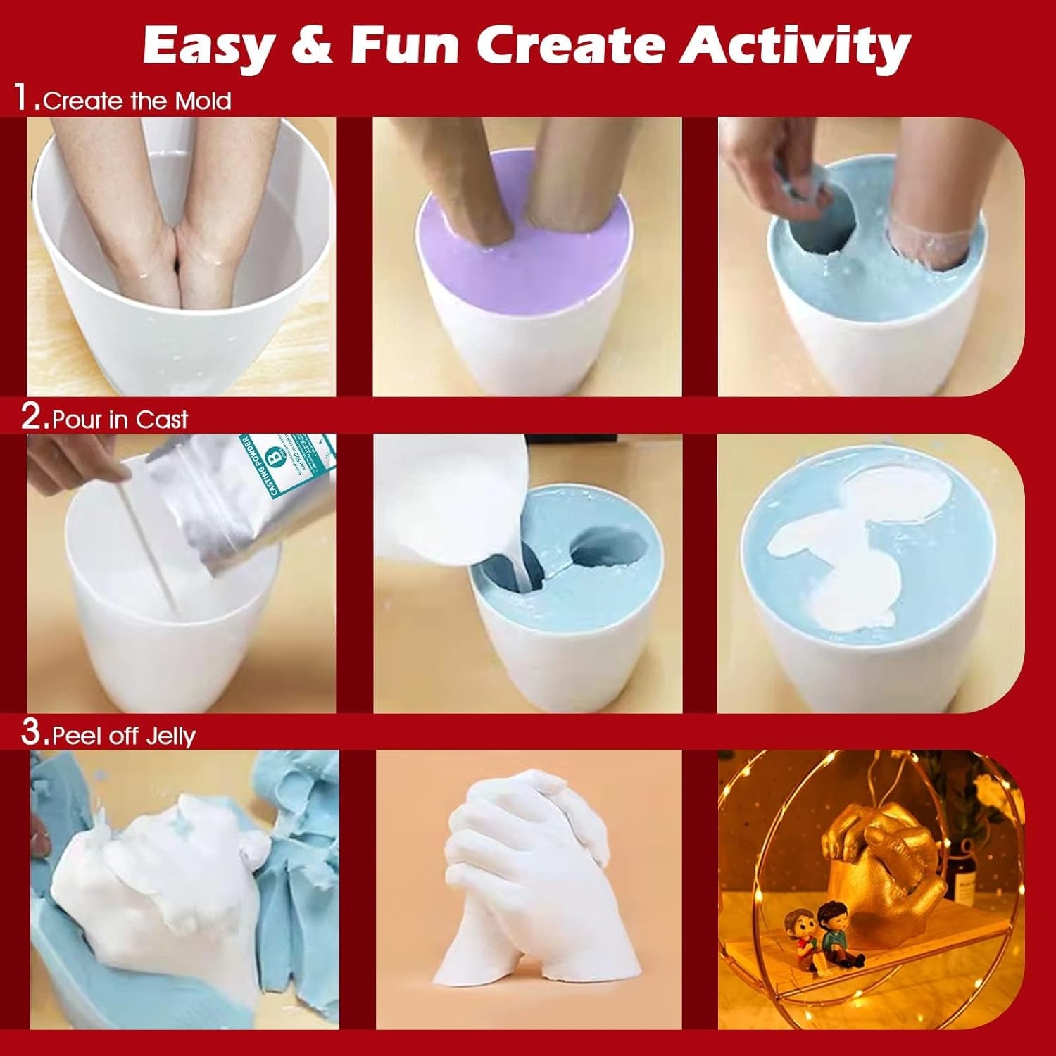 Hand Casting Kit Couples with Practice Kit, Hand Mold Kit for Adults &amp; Kids, Romantic Anniversary Wedding Birthday for Her or Him,Boyfriend Girlfriend Unique