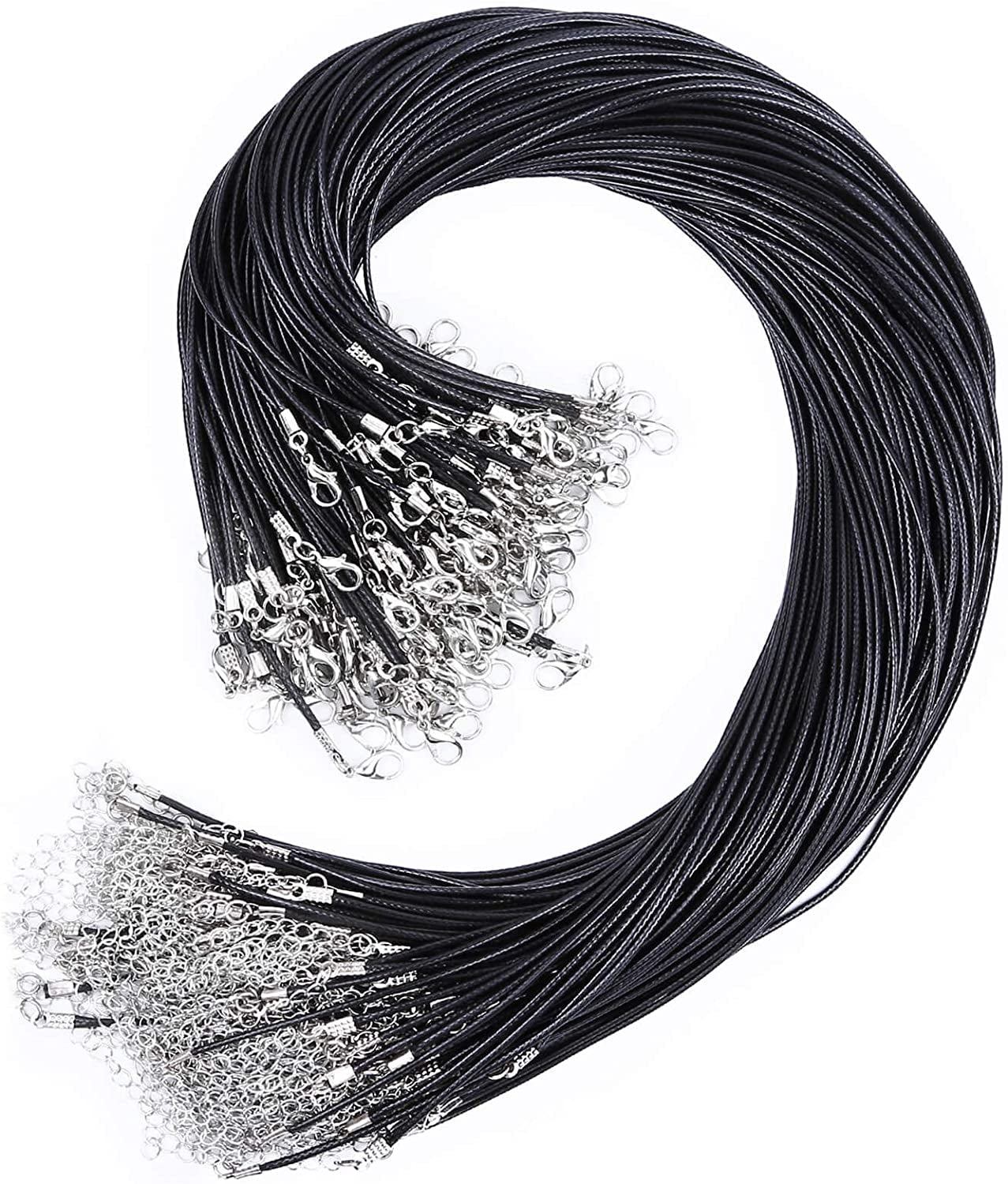 150Pcs Black Necklace String Cord Bulk for Charms Pendants, Waxed Cotton Cord with Jewelry Clasps for Bracelets, Necklaces, Jewelry Making and Beading Supplies
