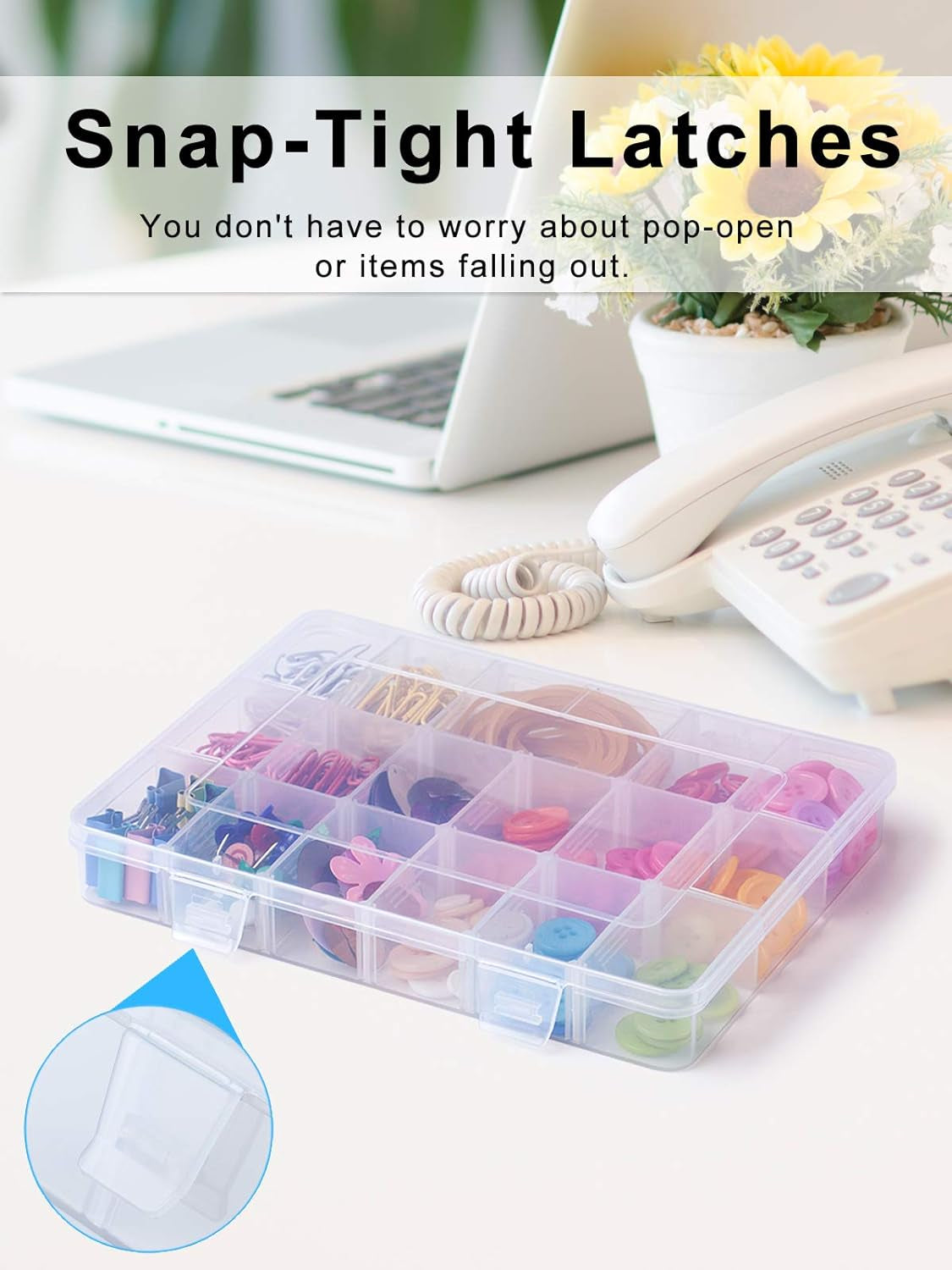 2 Pack 18 Grids Plastic Compartment Container, Bead Storage Organizer Box Case with Adjustable Removable Dividers for Jewelry Craft Tackles Tools, Size 7.8 X 6.3 X 1.2 In, White