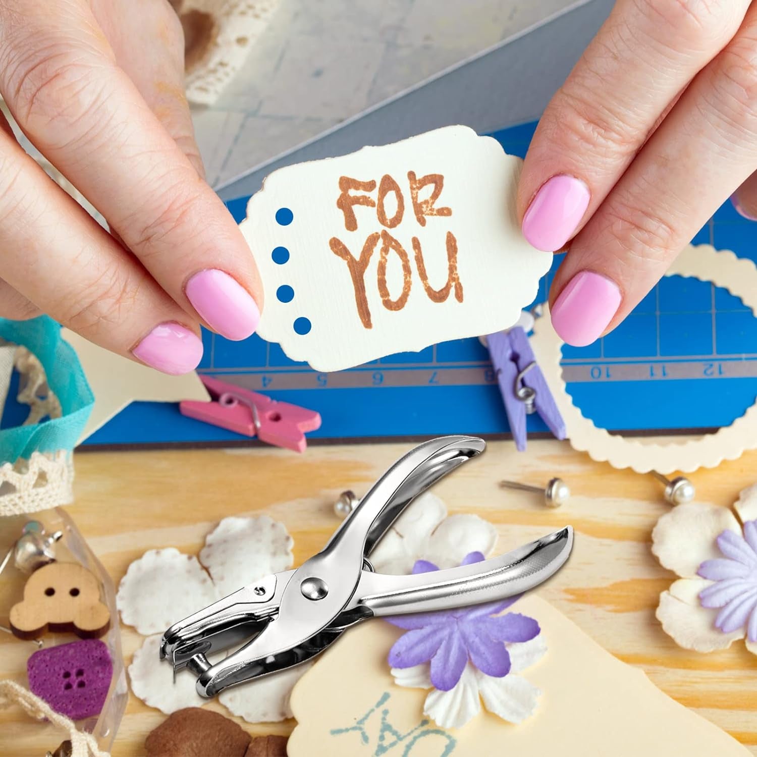 24 Pack 1 Hole Punch 1/4 Inch Single Hole Puncher Metal 5 Sheet Capacity Single Hole Punch Set Silver Paper Punches for Greeting Cards Scrapbook Notebook Puncher Craft Paper Hand Tool