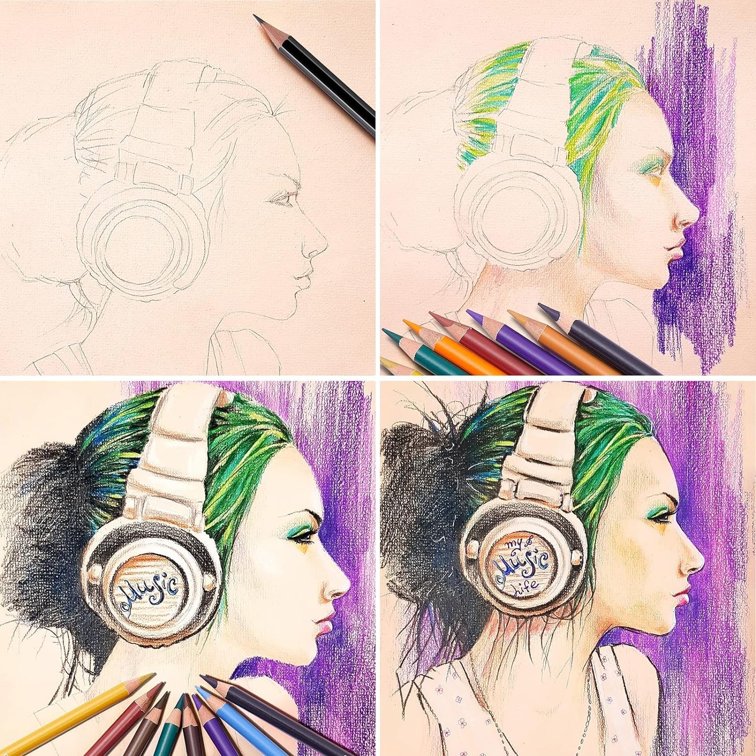 Professional Colored Charcoal Pencils Drawing Set, Skin Tone Colored Pencils, Pastel Chalk Pencils for Sketching, Shading, Coloring, Layering & Blending, 24 Colors