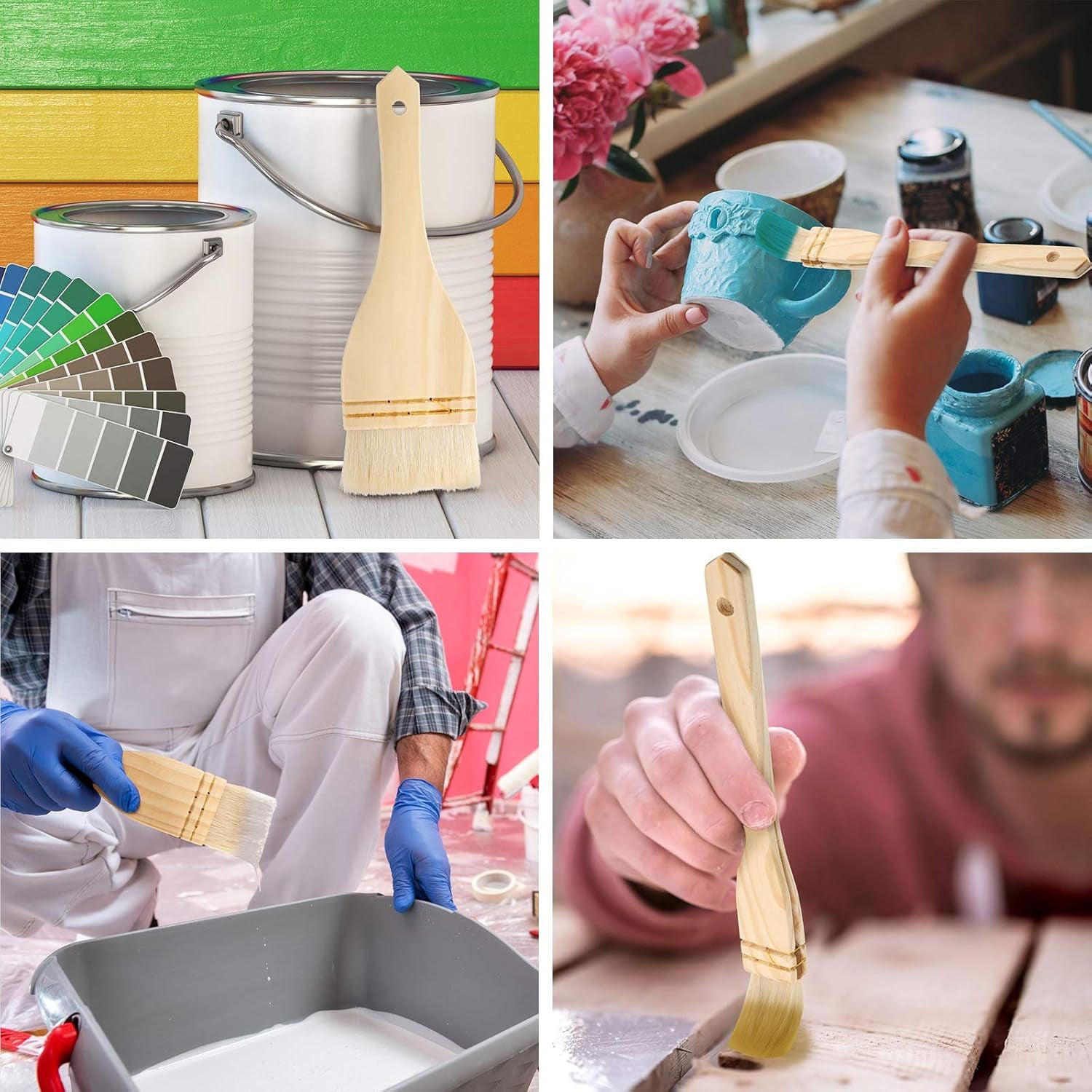 Flat Hake Brushes Hake Paint Brush Artist Painting Brushes Set Sheep Hair Bristles Wash Brush for Watercolor, Wash, Ceramic and Pottery Painting, 1 Inch, 2 Inch, 3 Inch (6)