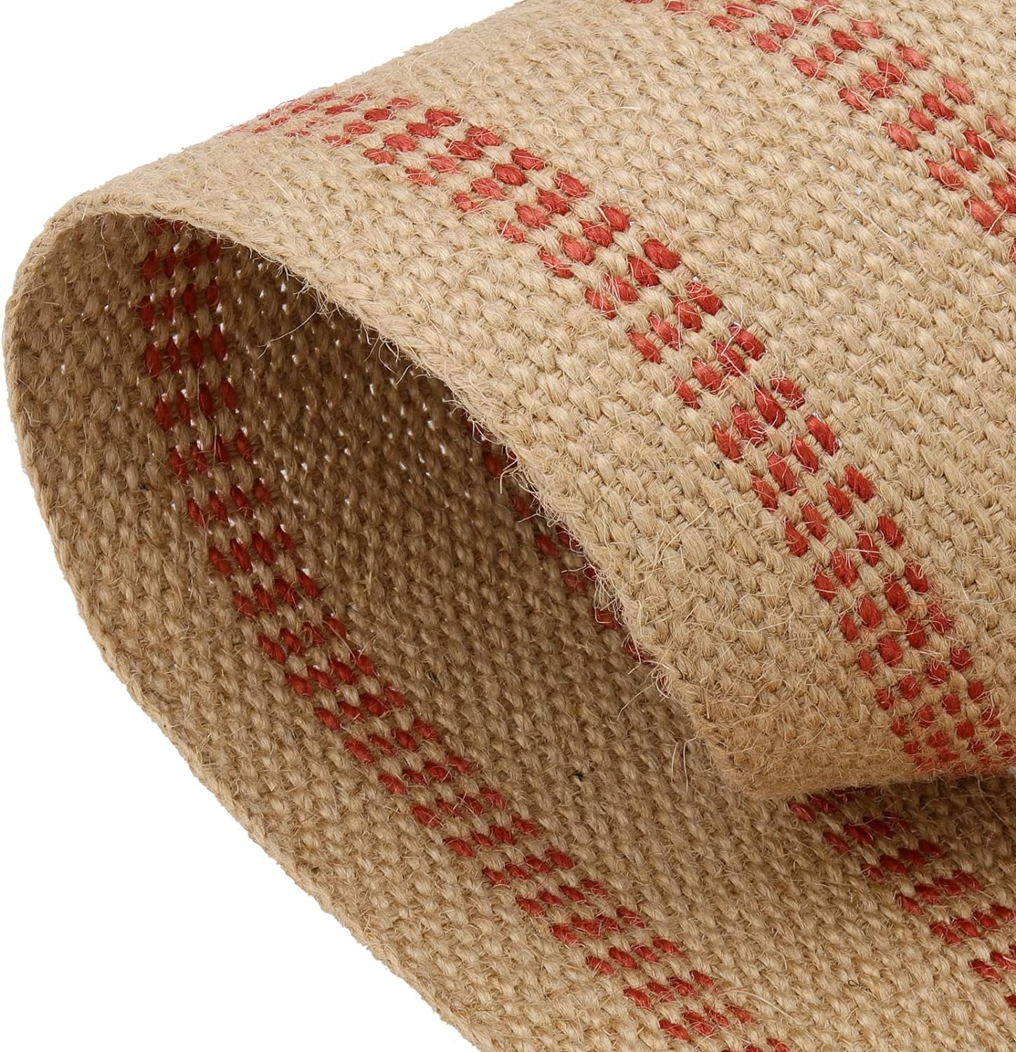 3.5 Inches X 33 Yards Upholstery/Craft Jute Webbing, Natural Chair Webbing with Red Stripes, Burlap Fabric Webbing Tape for Craft, Decoration, Furniture Repair