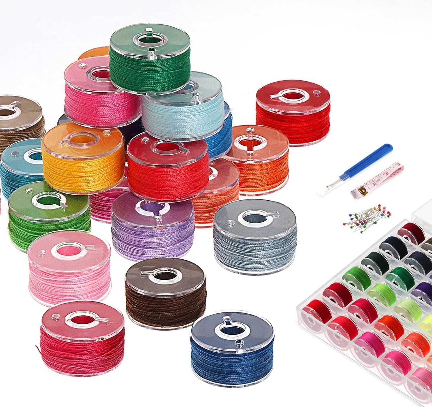 36Pcs Bobbins Sewing Thread Prewound Bobbin Thread with Bobbin Case, Assorted Colors Size a Class 15 Bobbins, Sewing Machine Bobbins for Brother/Singer/Babylock/Janome Sewing&Embroidery Machine