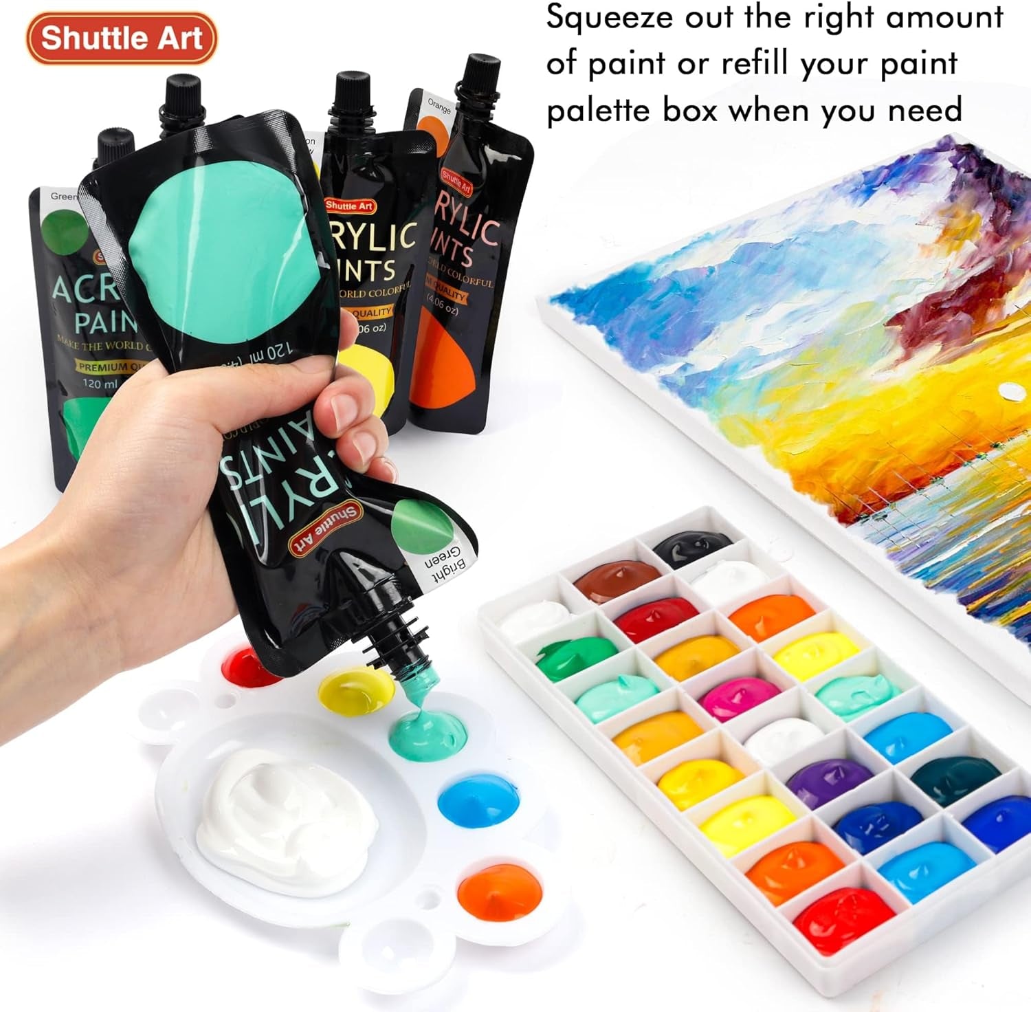 Acrylic Paint, 18 Colors Acrylic Paint Pouches (120Ml/4.06Oz), Artist Grade Acrylic Paint Set, Rich Pigments, Non-Toxic for Artists, Beginners and Kids on Rocks Crafts Canvas Wood Ceramic