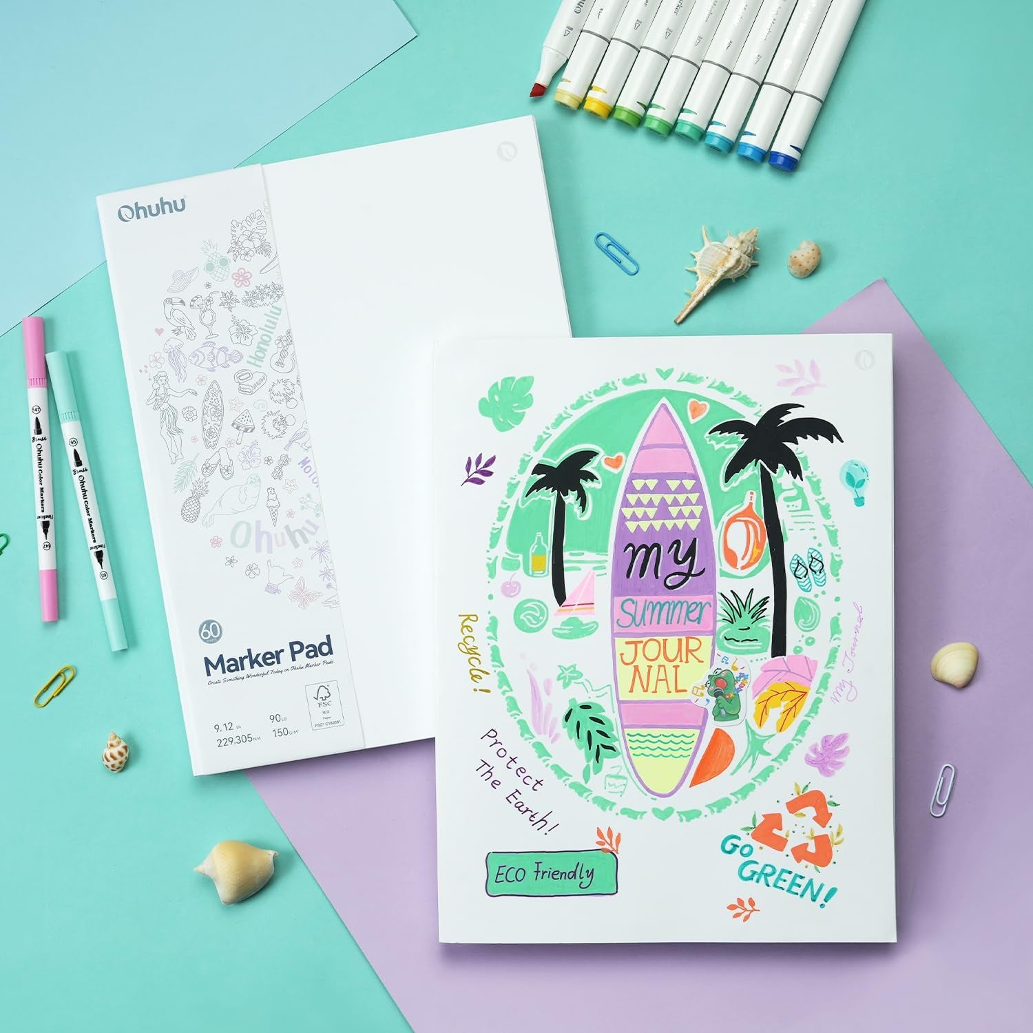 Double Sided Marker Pad Art Sketchbook Bleedproof - 9&quot;X12&quot; Large Paper Size - 90LB/150GSM Smooth Drawing Paper - 60 Sheets/120 Pages, Glue-Bound Sketching Book for Alcohol Markers Christmas Gift