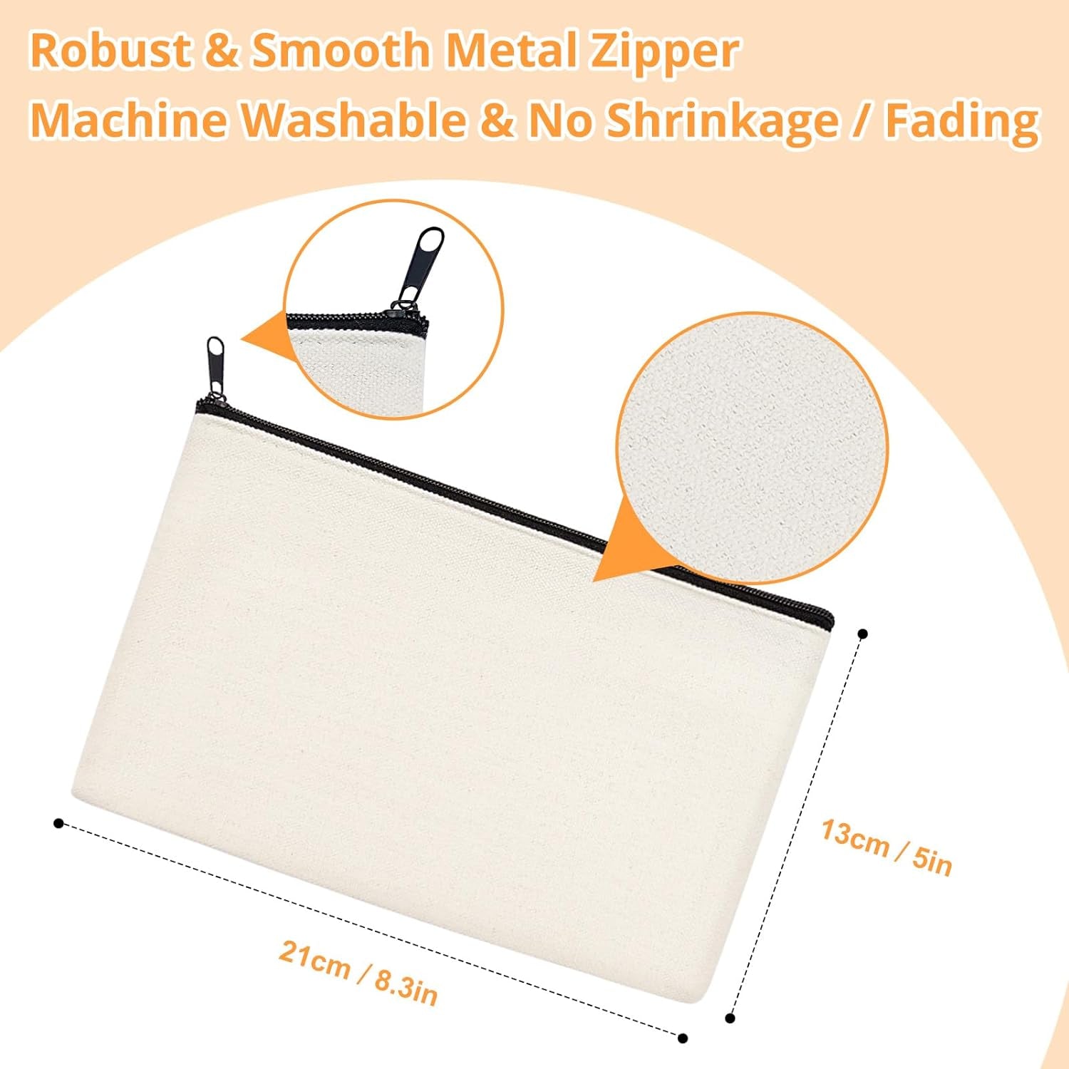 Blank Canvas Makeup Bags 10 Pack, Sublimation Blanks Cosmetic Bags, DIY Heat Transfer Canvas Pen Case Pencil Bags, Beige Multi-Purpose Travel Toiletry Zipper Bags (10Pcs 8.3 × 5 Inch)