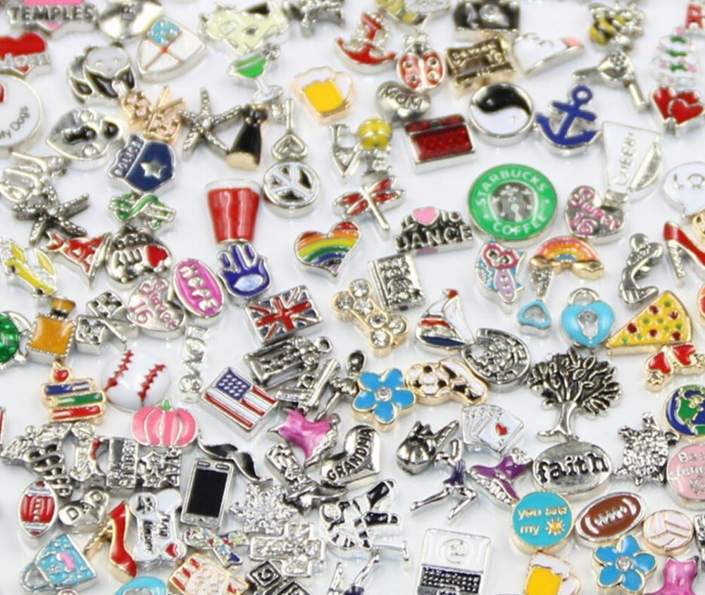 100 Pcs Floating Charms Assorted Mix DIY for Floating Lockets Glass Living Memory Lockets,Random Style