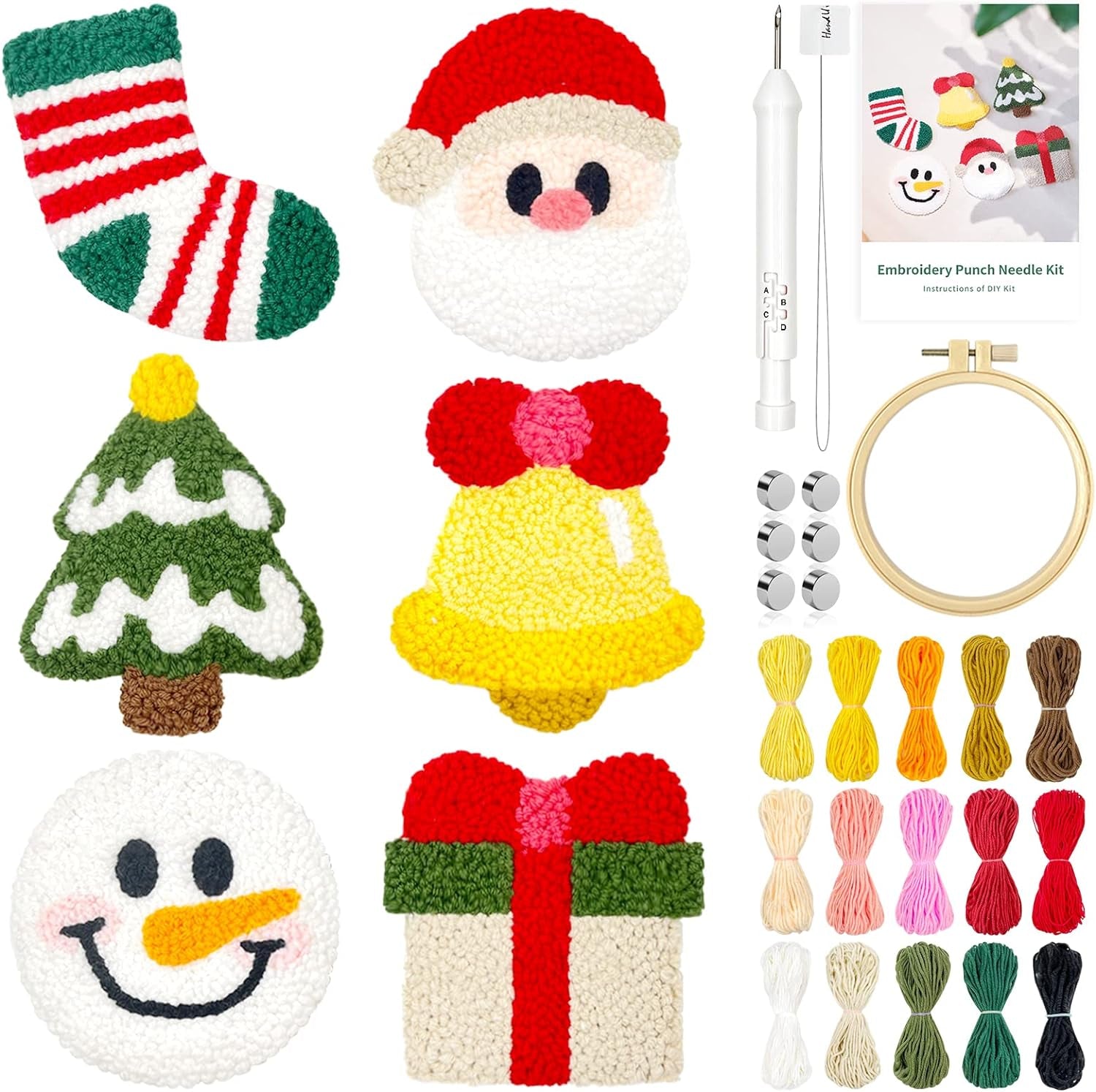6PCS Embroidery Punch Needle Food Series Refrigerator Magnets Set, Rug Punch Decoration DIY Kit for Children and Adult Beginner