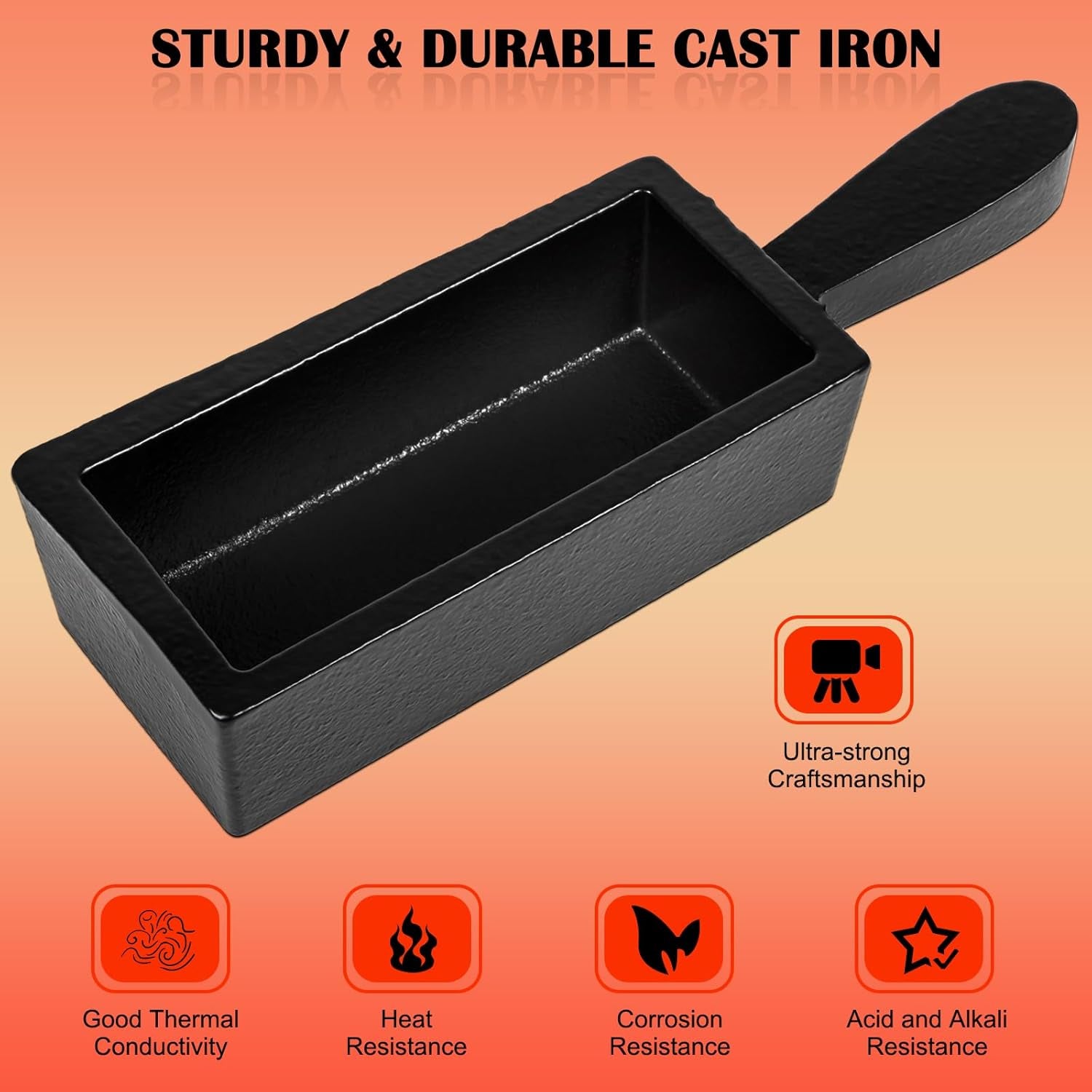 100 Oz Troy Ounce Gold Bar Loaf Cast Iron Ingot Mold Perfect for Custom Smelting Pouring Melting Casting Refining Gold Silver Copper Aluminum Brass Precious Metals