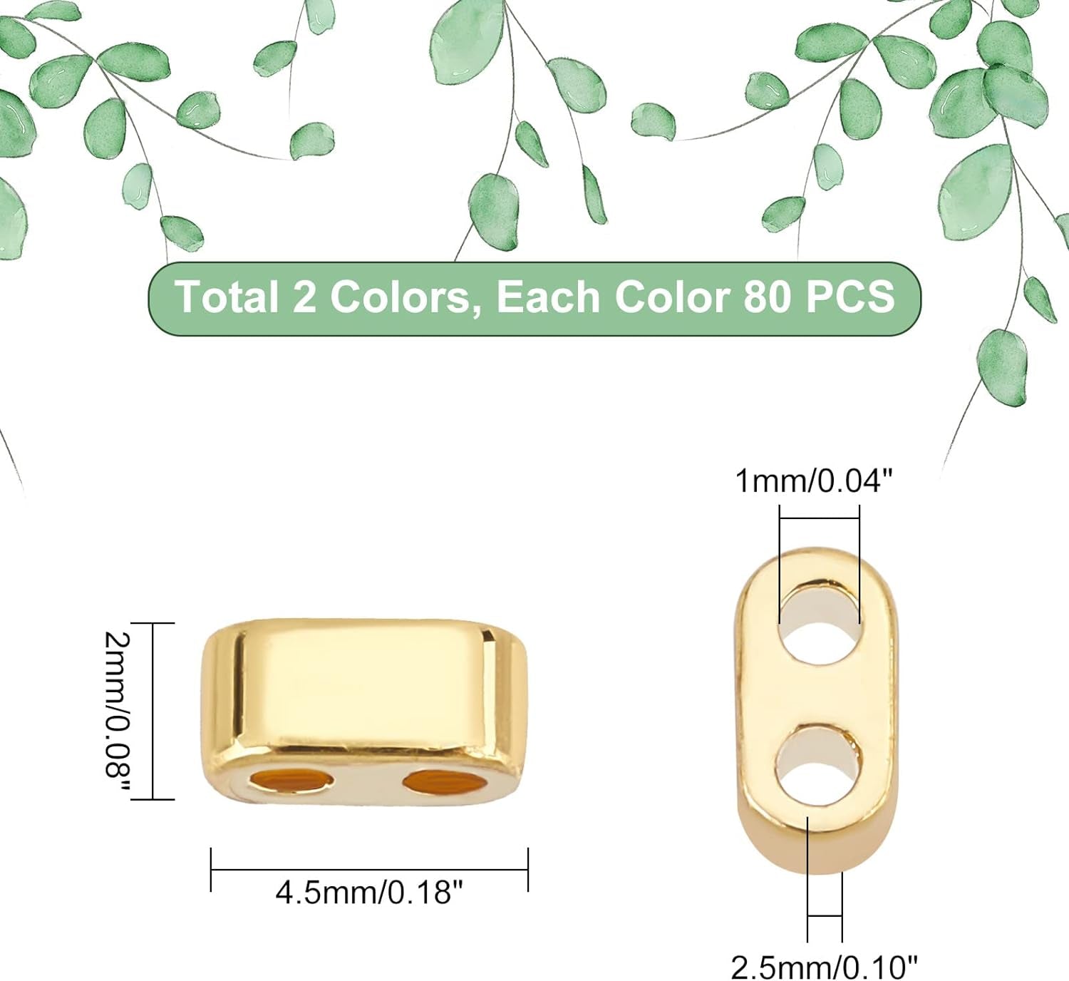 160Pcs 2-Hole Seed Beads 24K Gold 925 Sterling Silver Plated Tila Beads Multi-Strand Linking Connectors Synthetic Hematite Beads for Cord Bracelets Necklace Jewelry Making