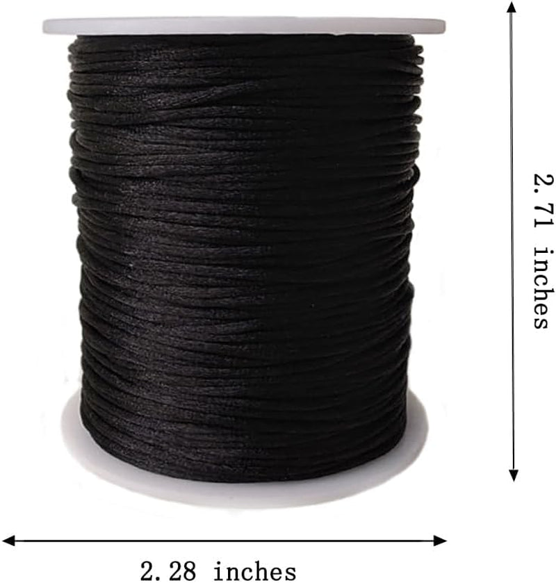 1.5 Mm X 110 Yards Nylon Satin Cord Beading Braided Thread String for Chinese Knotting Rattail Macrame Pendant Friendship Bracelets Necklaces Jewelry Making (Black)
