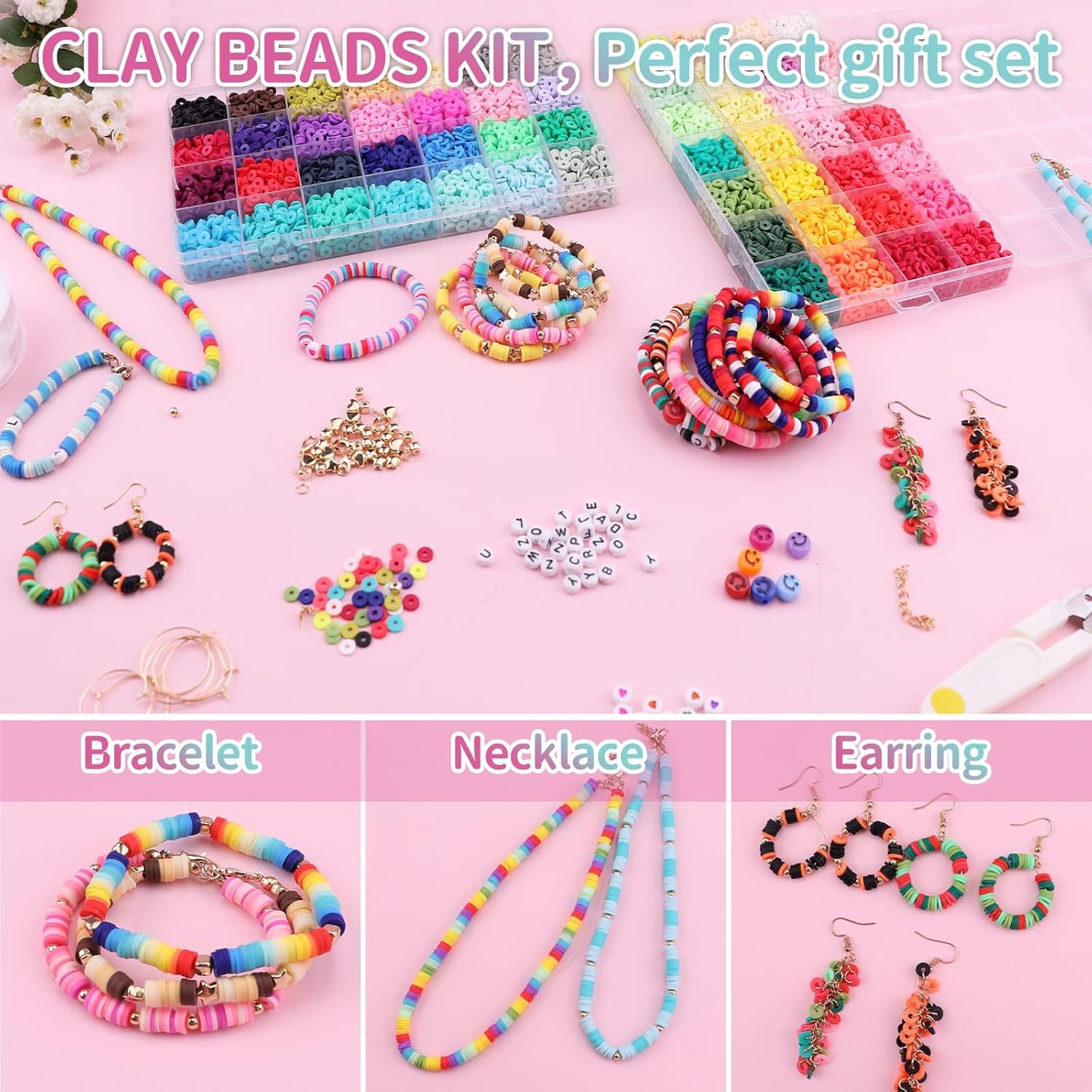 Clay Bead Bracelet Kit -16300Pcs Clay Beads Kit, 56 Colors Clay Beads Bracelet Making Kit, Polymer Clay Bead Bracelet Kit, Crafts Kit for Teen Girls, Mother'S Day Brithday Gifts