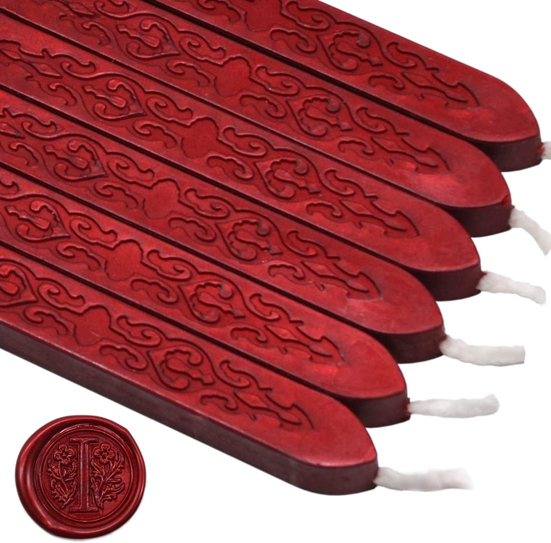 6PCS Blood Red Sealing Wax Sticks with Wick, Suitable for Envelope, Invitation, Gift Wrapping, Wine Bottle, Tea or Cosmetics Box