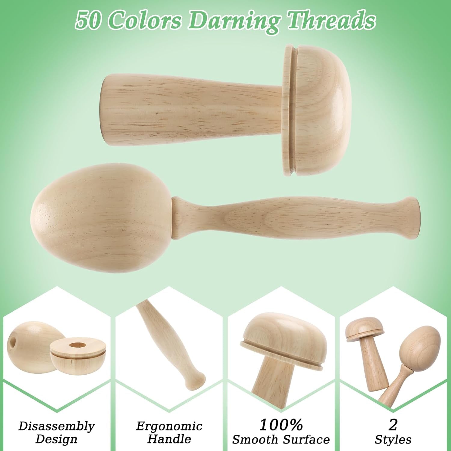 Darning Egg Darning Mushroom for Socks Darner Egg Kit Include 14 Hooks Small Small Weaving Darning Loom 9 Large Eye Needles 50 Colors Darning Thread for DIY Handicraft Home Sewing Care