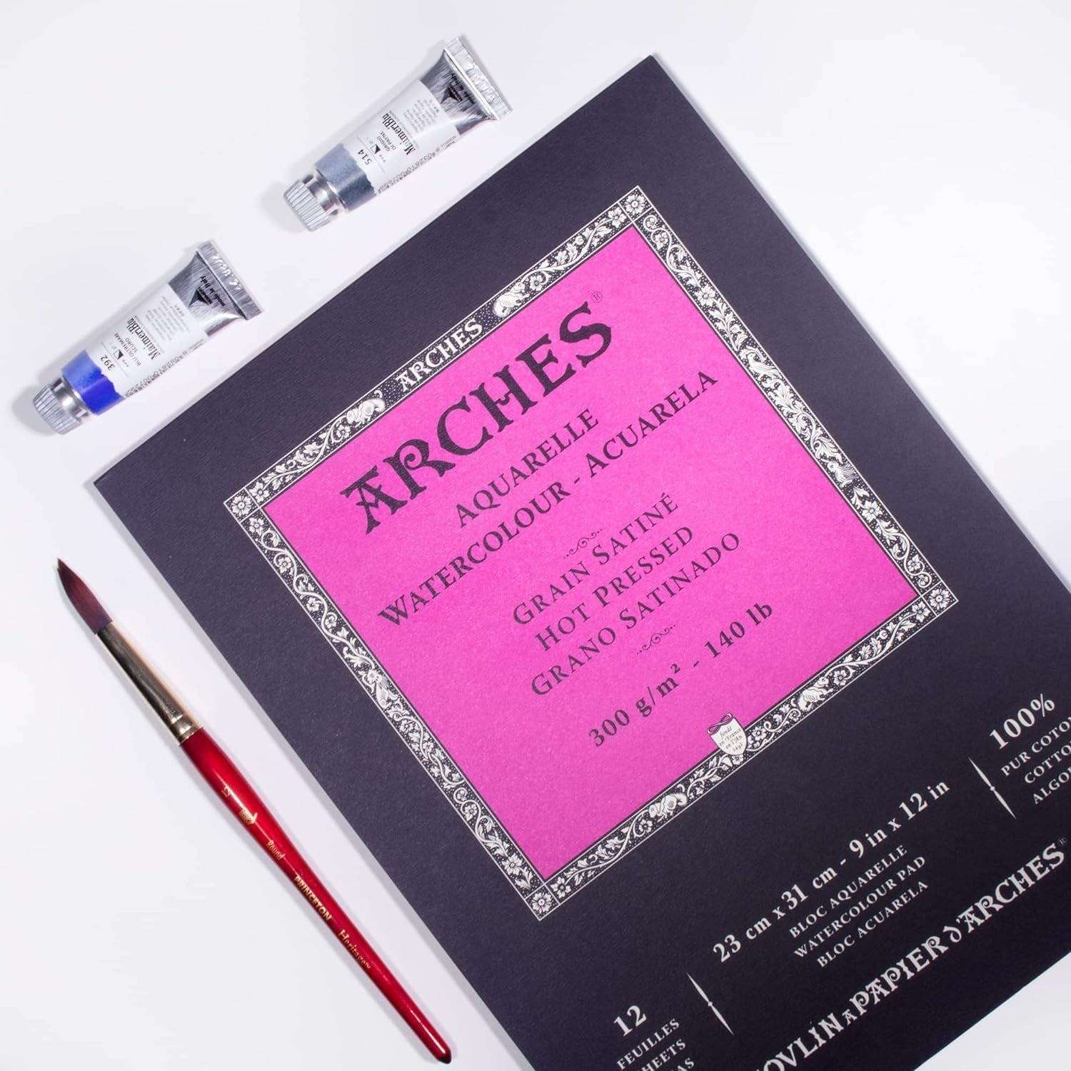 Aquarelle Watercolor Pad, Hot Pressed, 140Lb/300Gsm, 12 Sheet, 9X12 Inch,  Watercolor Paper 100% Cotton