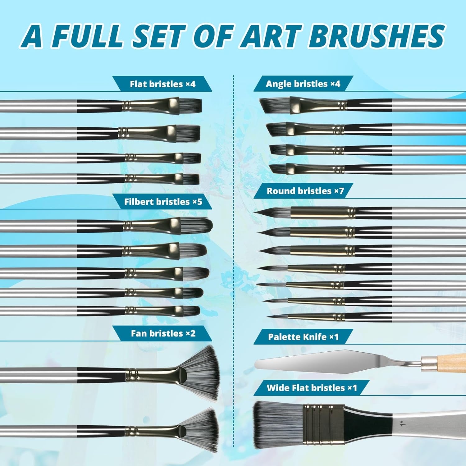 Acrylic Paint Brushes 25 PCS - Oil Paint Brushes for Acrylic/Oil/Watercolor - Paint Brushes for Acrylic Painting with Canvas Brush Case