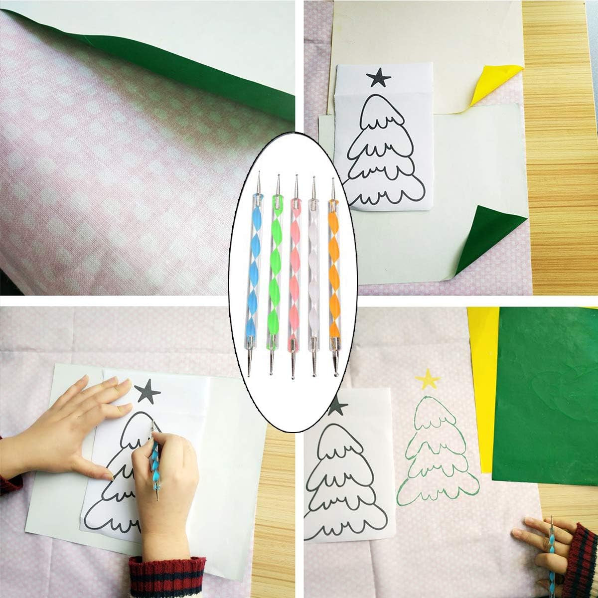 100 Sheets Carbon Transfer Paper,Tracing Paper Carbon Graphite Copy Paper with 5 Pieces Embossing Styluses Stylus Dotting Tools for Wood,Paper,Canvas and Other Art Surfaces 8.3 X 11.7Inch