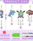 Diamond Art Suncatchers Kit for Kids Gifts - 4 Pcs Double Sided Wind Chime, Crystal Rhinestone Dotz Painting, Sea Animal Style Hanging Ornament for Home Window Beginners Craft DIY Supplies