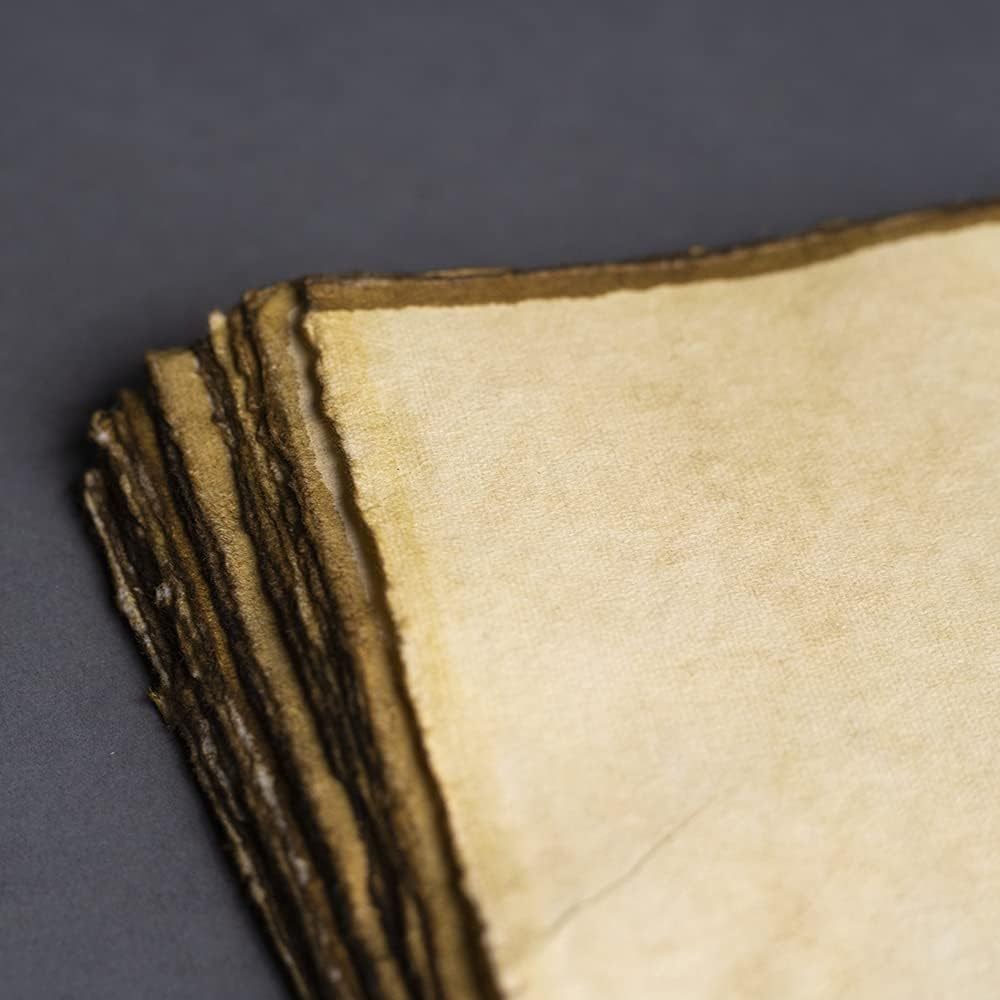 Handmade Antique Blank Paper with Slightly Burned Paper Edge - 8.3 X 5.8 - A5 Package of 50 for Writers, Invitations, Crafts - Thick 150 GSM Recycled Paper