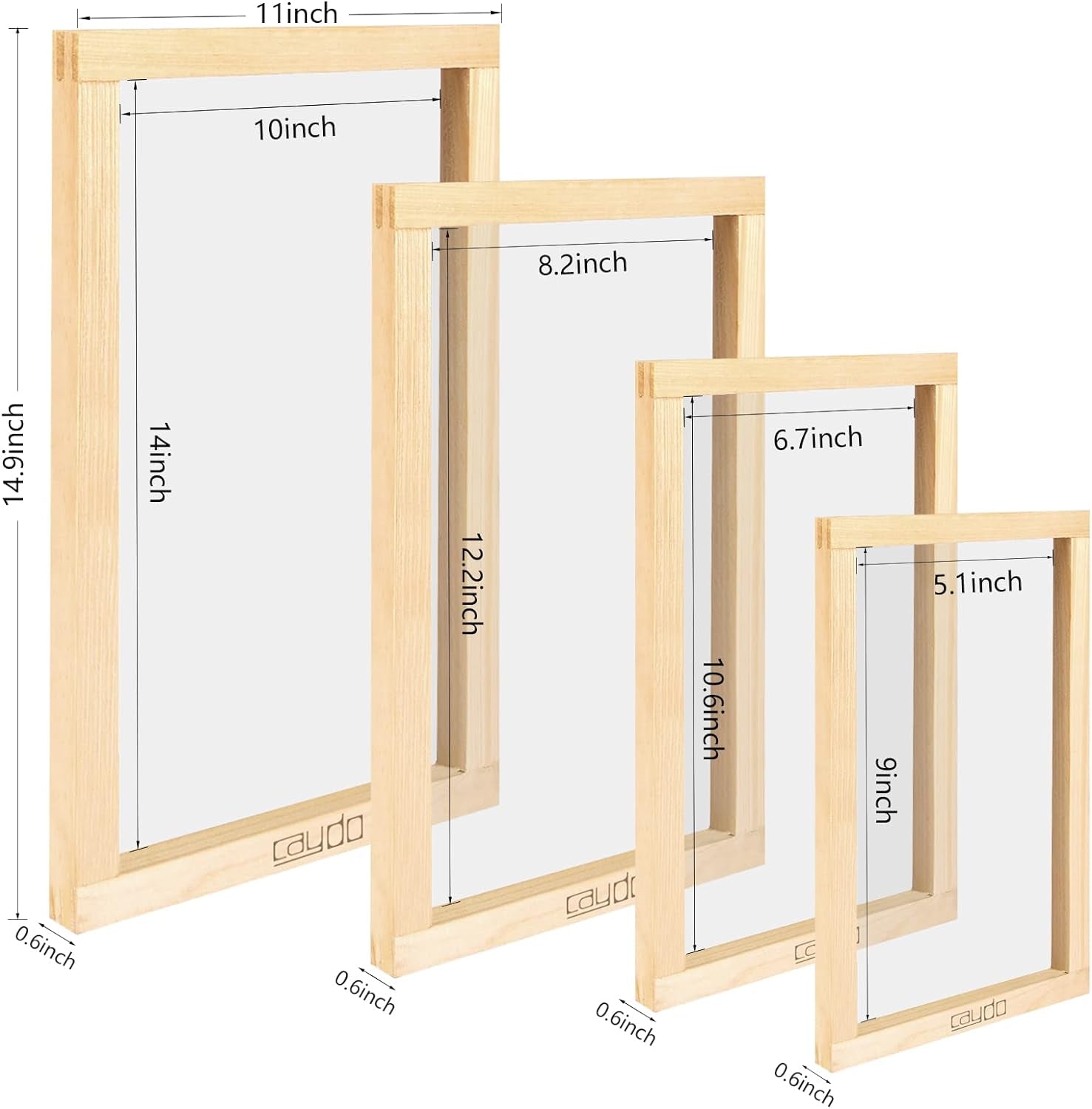 4 Pieces 4 Size Screen Printing Frame with 110 Mesh for Screen Printing Beginners and Kids, 9 X 5.1 Inch, 10.6 X 6.7 Inch, 12.2 X 8.2 Inch, 14 X 10 Inch