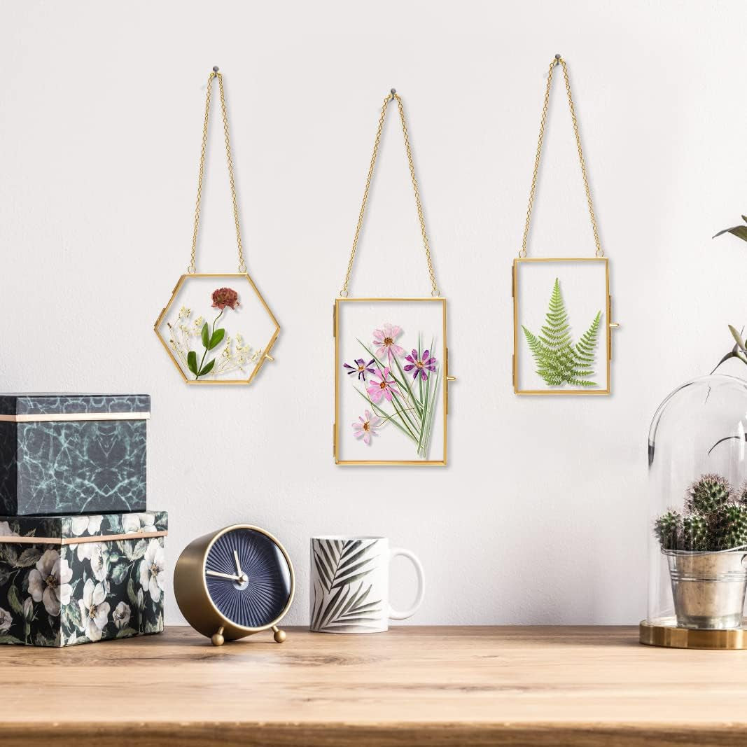 Double Glass Frame for Pressed Flowers - W/Real Dried Flowers and Tweezer for Handicrafts, Photo, or Other Small Flat Items