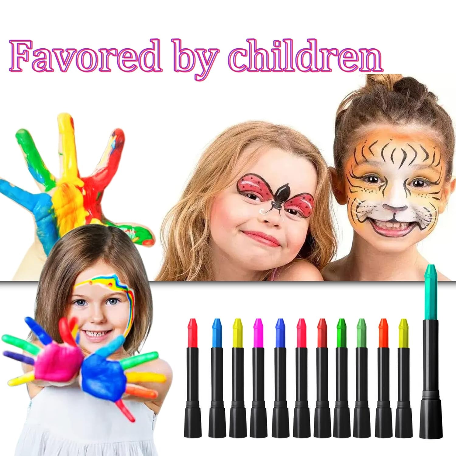 12 Colors Glow Face Body Paint, UV Crayons Makeup Glow in the Black Light Body Paints for Kids Adult, Fluorescent Neon Face Painting Kit for Birthday Party Halloween Masquerade Makeup Outdoor