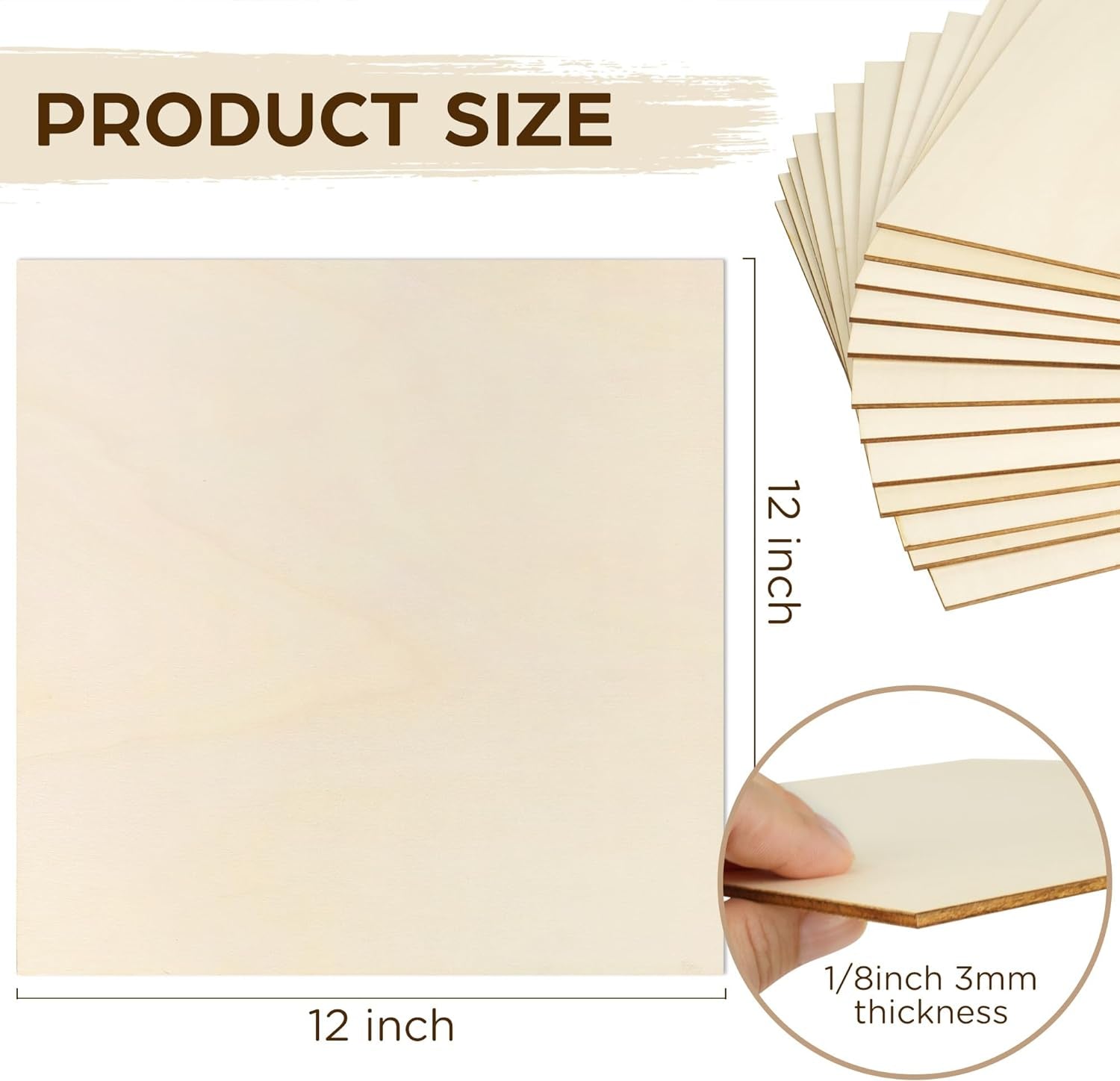 Basswood Sheets for Craft, 12 Pack, 12 X 12 X 1/8 Inch, 3Mm Thick Plywood Sheets, Unfinished Wood Boards for Laser Cutting &amp; Engraving, DIY Architectural Models, Wood Burning and Stain