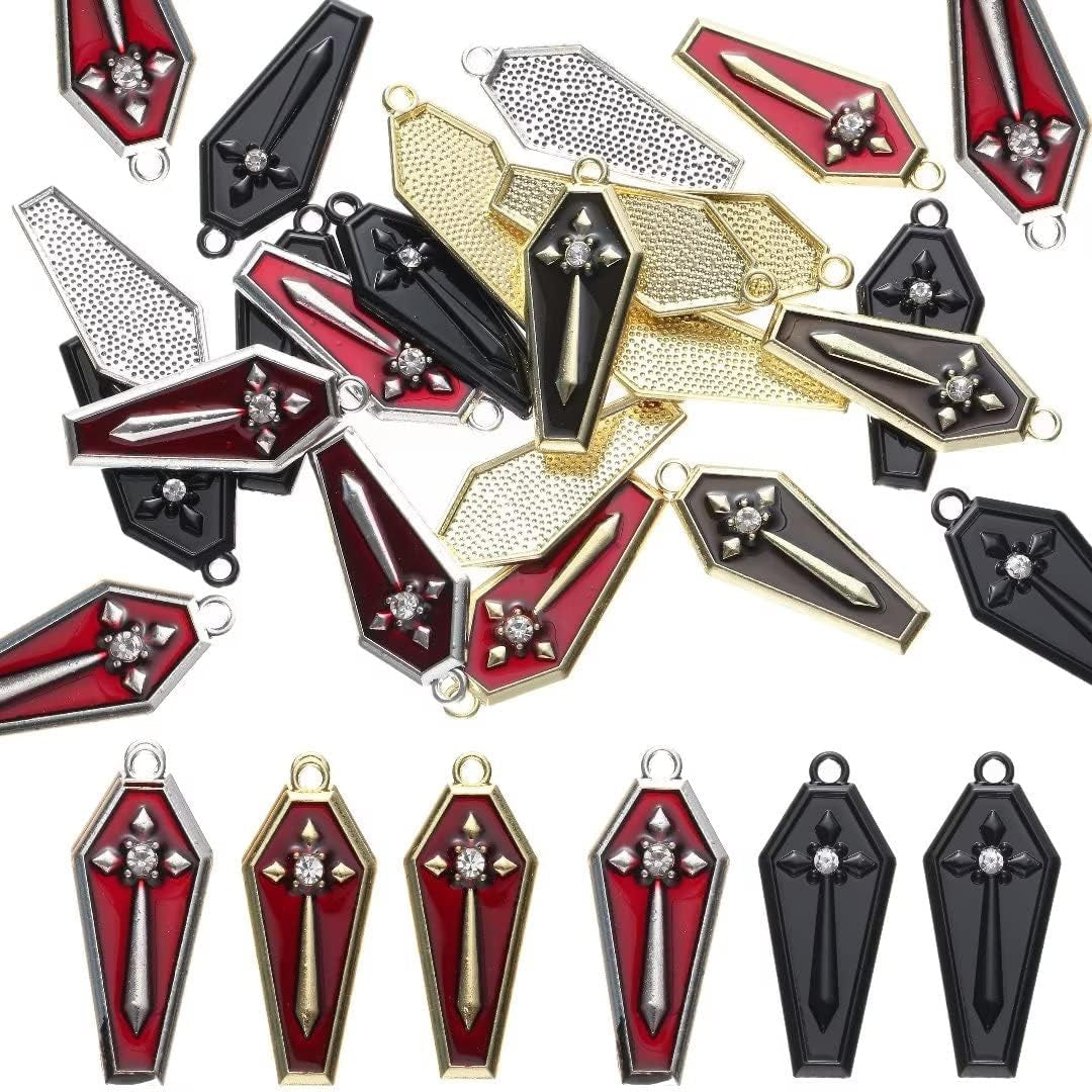 Baroque 64Pcs Assorted Gold Black Red Rose Skull Enamel Charms Coffin Cross Halloween Charm Pendant DIY for Earrings Necklace Bracelet Jewelry Making and Crafting