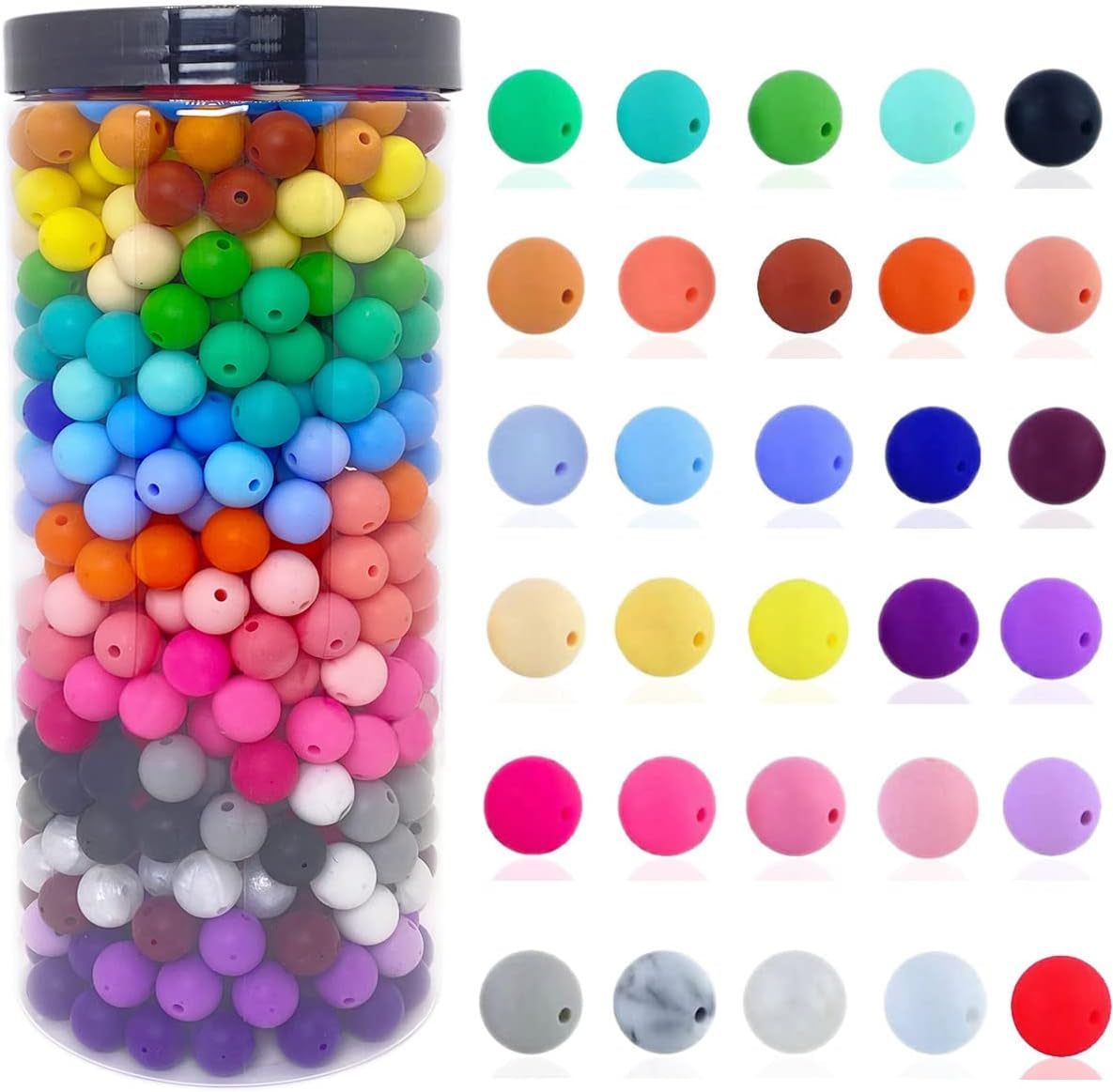 300Pcs Silicone Beads, 12Mm round Silicone Beads Bulk for Keychain Making Kit 30 Colors Rubber Beads Silicone Focal Beads Loose Beads for Necklace Bracelet Lanyard Making