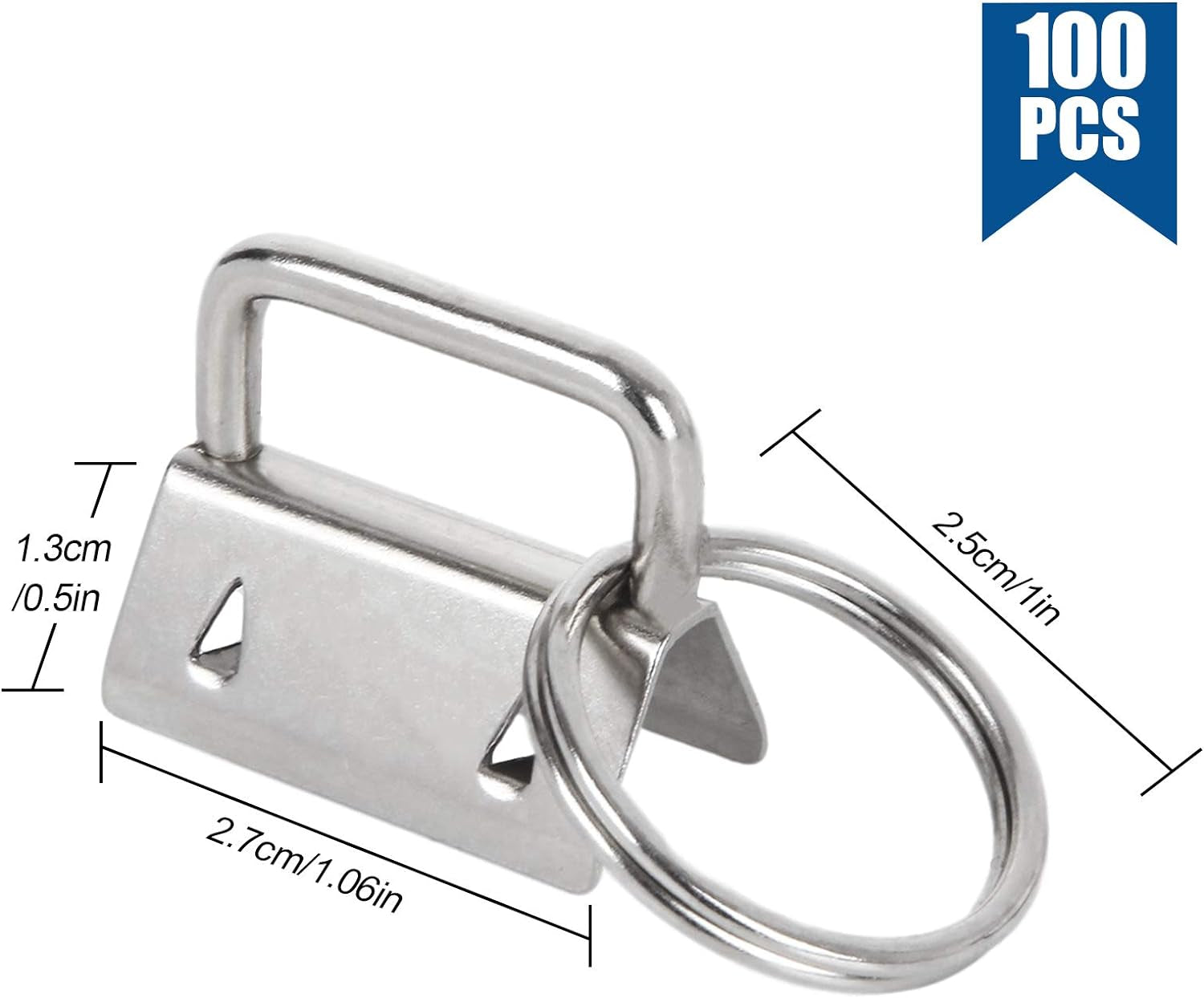 100 Pack Key Fob Hardware 1 Inch Bulk, Silver Tone Key Chain Fob Wristlet with Key Ring for Wristlet Keychain, Key Lanyard, Key Chain Making Hardware Supplies