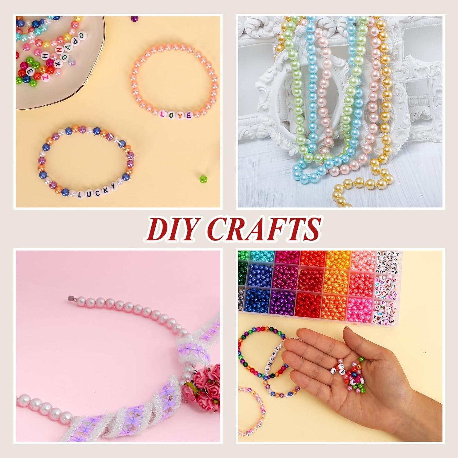 1960Pcs Pearl Beads 28 Colors with 200Pcs Letter Beads for Bracelets Making Multicolor Pearl Beads for Jewelry Making Necklace Earrings Crafting