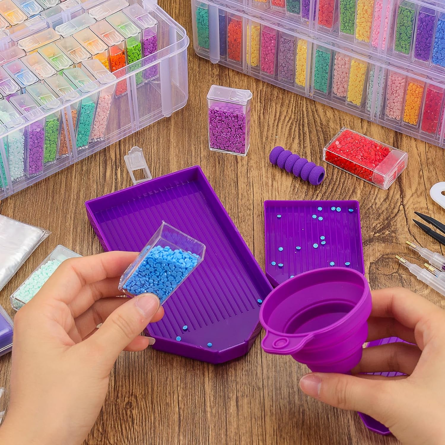 264 Slots 4-Tier Diamond Painting Storage Container Clear Stackable Bead Organizer with Diamond Painting Accessories and Tools for DIY Diamond Art Craft Jewelry Bead Storage