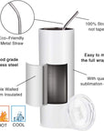 Skinny 20 OZ Straight Stainless Steel White Tumbler with Metal Straw for Heat Press Machine Printing 4 Pack