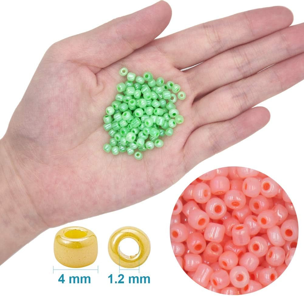 6000Pcs Glass Seed Beads Small Craft Beads for DIY Bracelet Necklaces Crafting Jewelry Making Supplies with Two 0.8Mm Clear Bracelet String (4Mm, 250 per Color, 24 Colors)