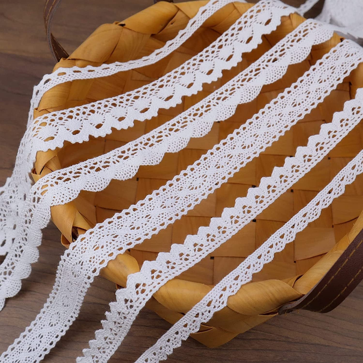 Cotton Lace Trim Vintage Lace Ribbon Crochet Lace Scalloped Edge for Bridal Wedding Decoration Christmas Package DIY Sewing Craft Supply 5 Yards Each (White)
