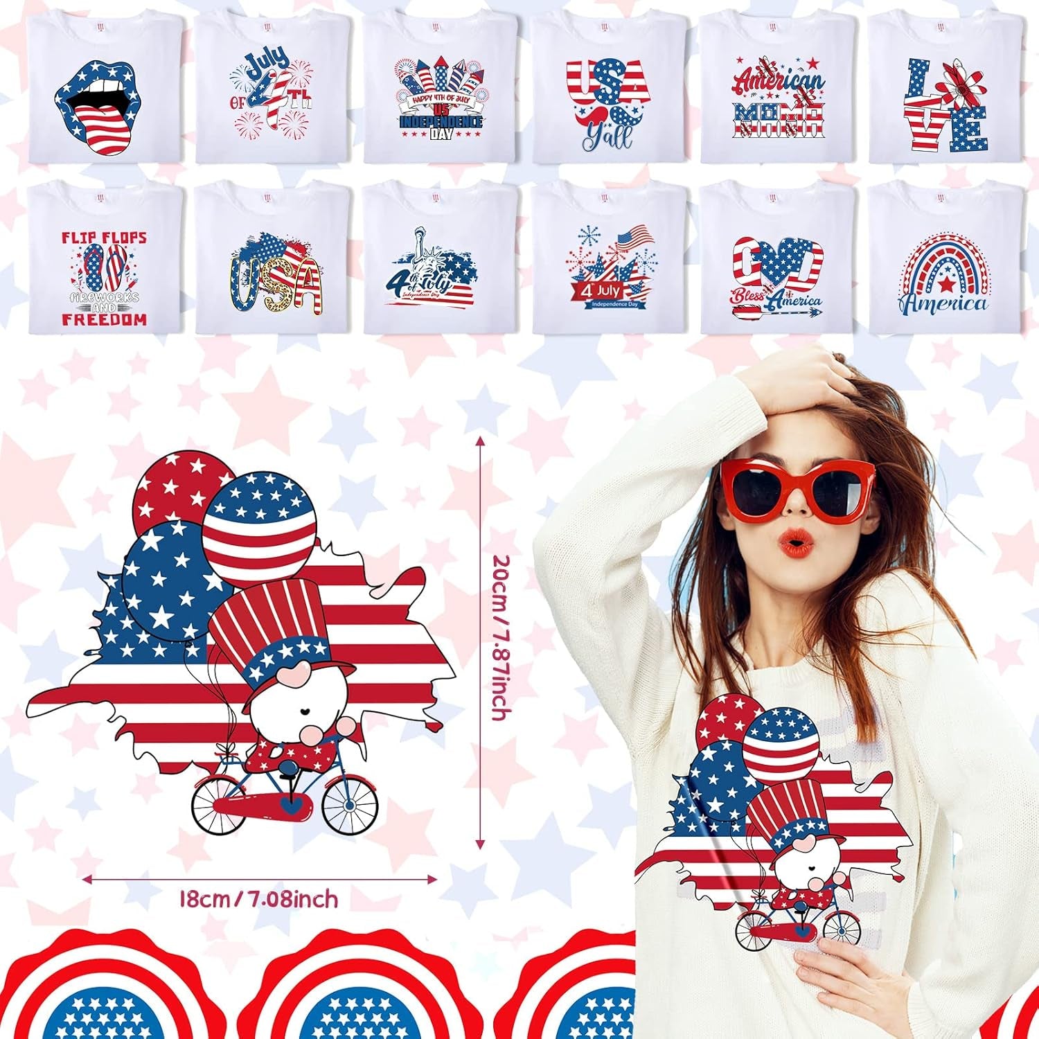 36 Pcs Patriotic Iron on Transfers 4Th of July Iron on Decals Patches Independent Day Western Heat Transfers Vinyl Decals for Clothes Bag Covers DIY Decorations