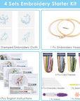 4 Sets Embroidery Kit for Beginners, Art Craft Handy Sewing Set Hummingbird and Flower Cross Stitch Starter Kits, DIY Embroidery Kits with Patterns and Instructions Hoops Needles Threads