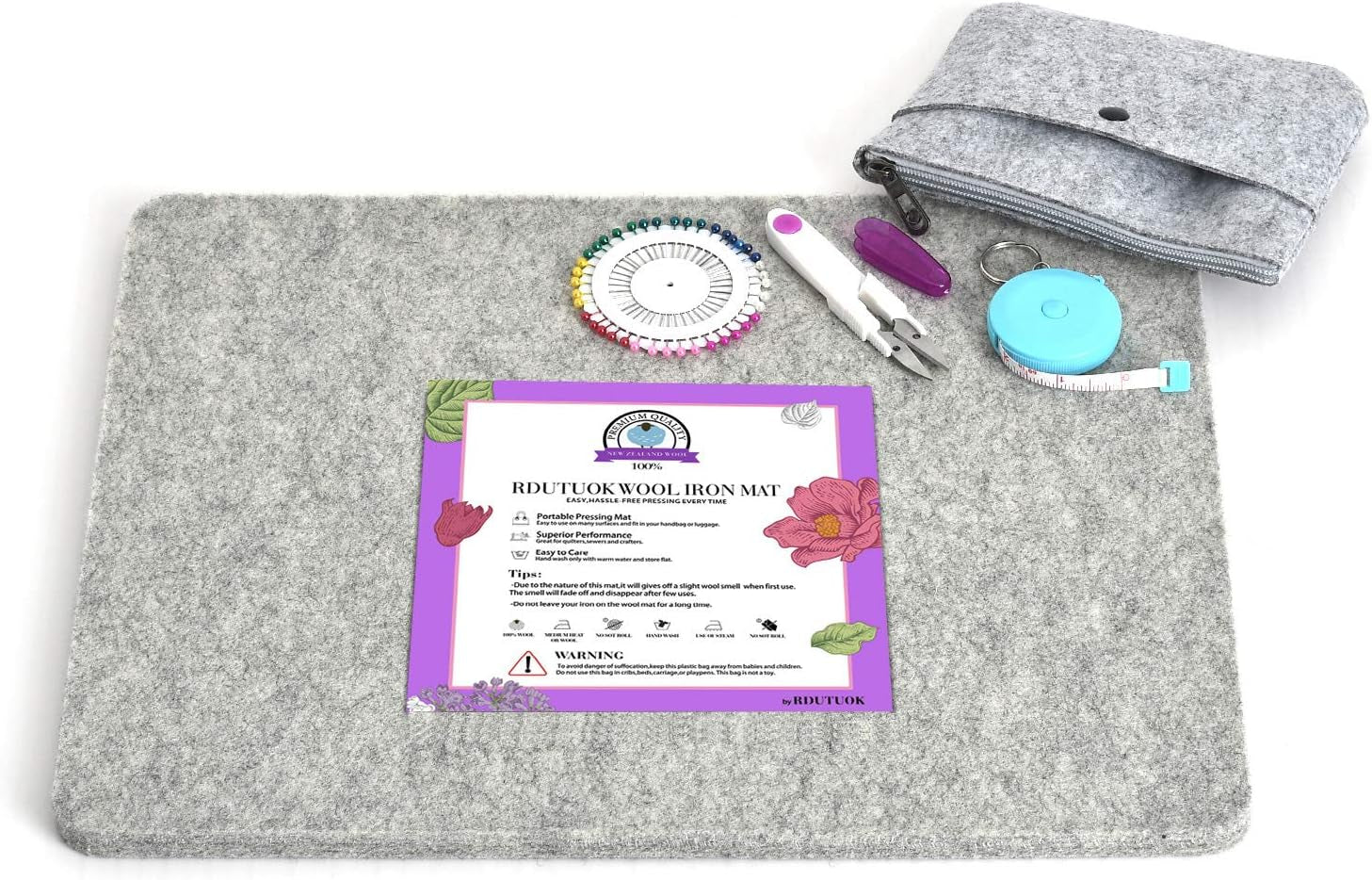 17"X13.5" Wool Pressing Mat 100% New Zealand Felted Wool Ironing Mat Pad Sewing Machine Muffling Mat for Quilting Wooly Felted Iron Board for Retains Heat Great for Quilting &amp; Sewing Projects