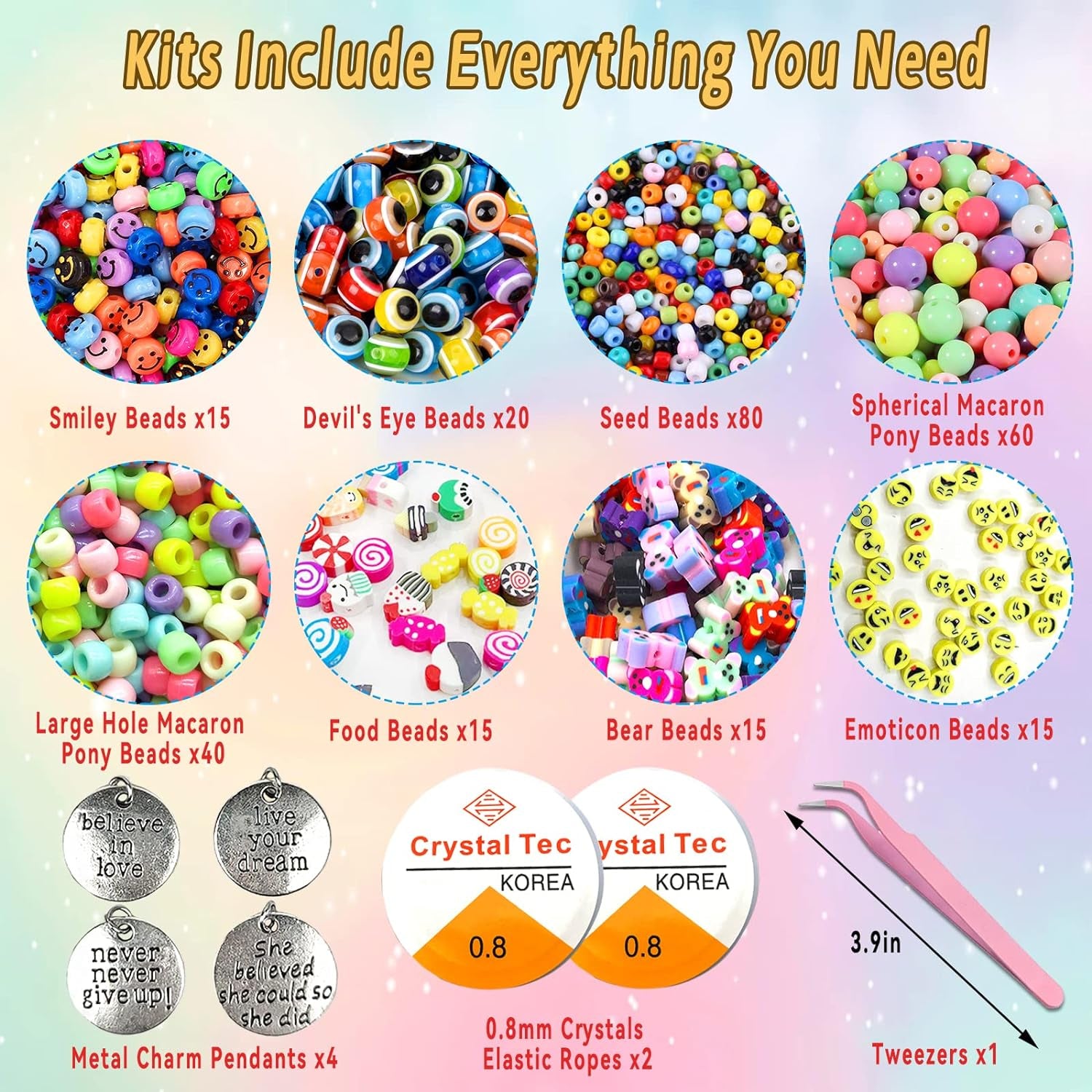 Clay Beads Arts and Crafts Kit for Jewelry Making, with Smiley Letter Beads, Gifts for Girls Age 6-12