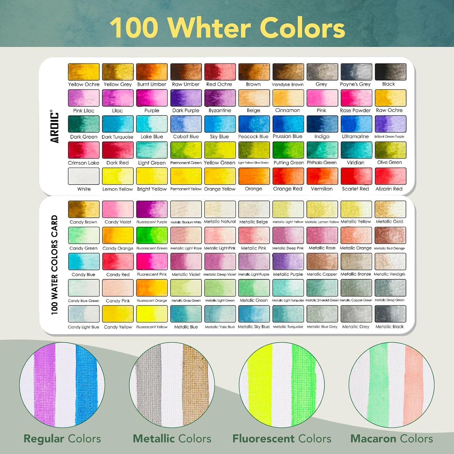 100 Colors Watercolor Paint Set,In Portable Box,Include Pearl Light & Fluorescent Color, 10 Painting Brushes, 6 Water Brush Pens, Pad, Palette and Everything Else You Need, Travel Kit