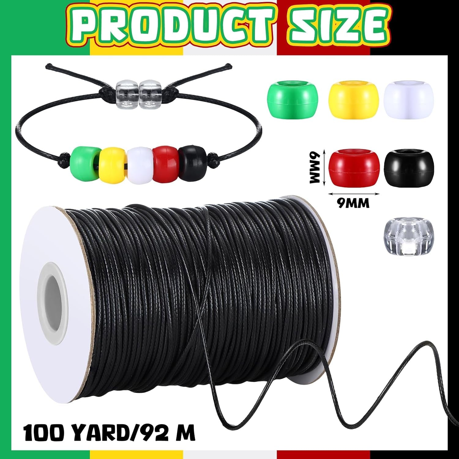 1200 Pcs Plan of Salvation Bracelet Bead Bulk Wordless Faith Bracelet Clear Red Black Green Yellow White Beads with 100 Yards Waxed Cotton Thread Cord Christian Bible Teaching Craft Kits